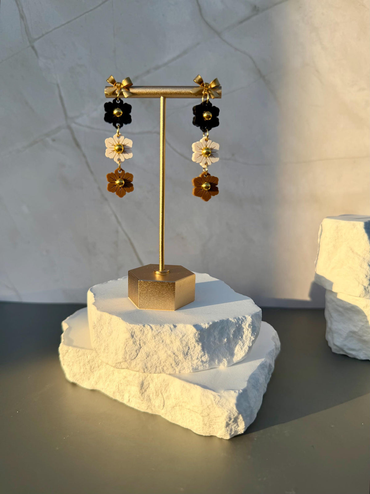 Cafe au Lait Blooms | Tiered Flower Dangle Earrings | Neutral Ombre Fall Jewelry
