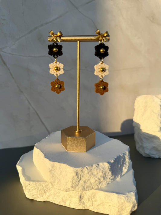 Cafe au Lait Blooms | Tiered Flower Dangle Earrings | Neutral Ombre Fall Jewelry