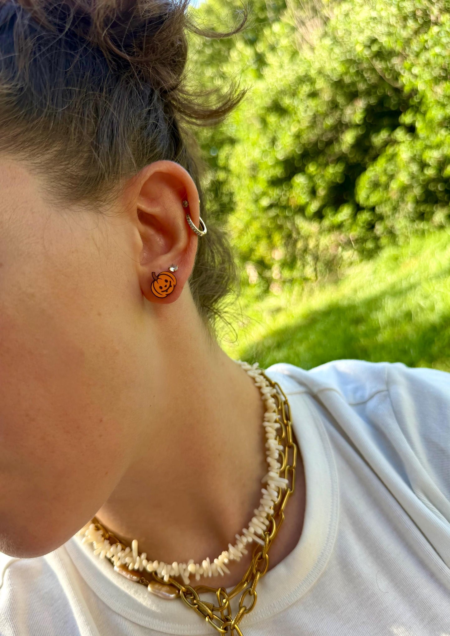 Halloween Stud Earrings | Candy Corn Pumpkin Ghost Cat Studs | Lightweight Wood Studs |
