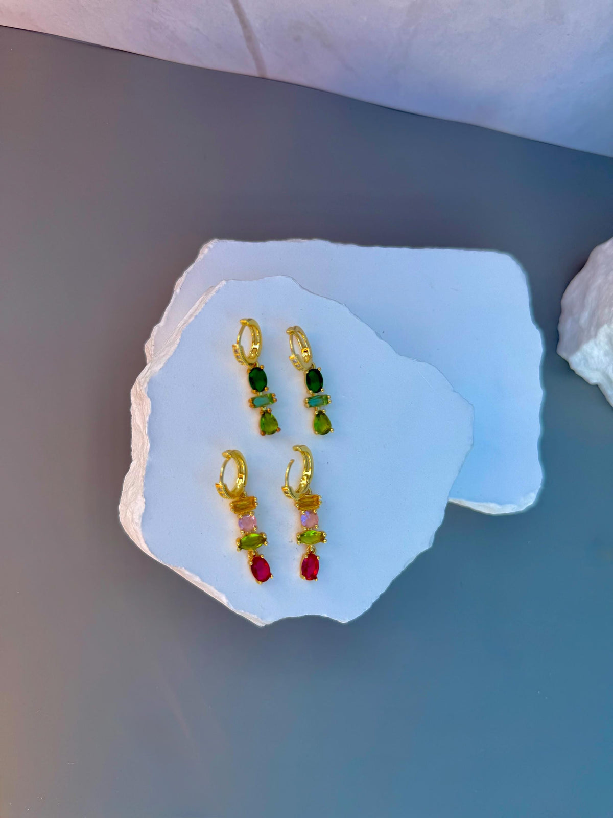 Jewel Tone Drop Huggies | Colorful CZ Gemstone Dangles