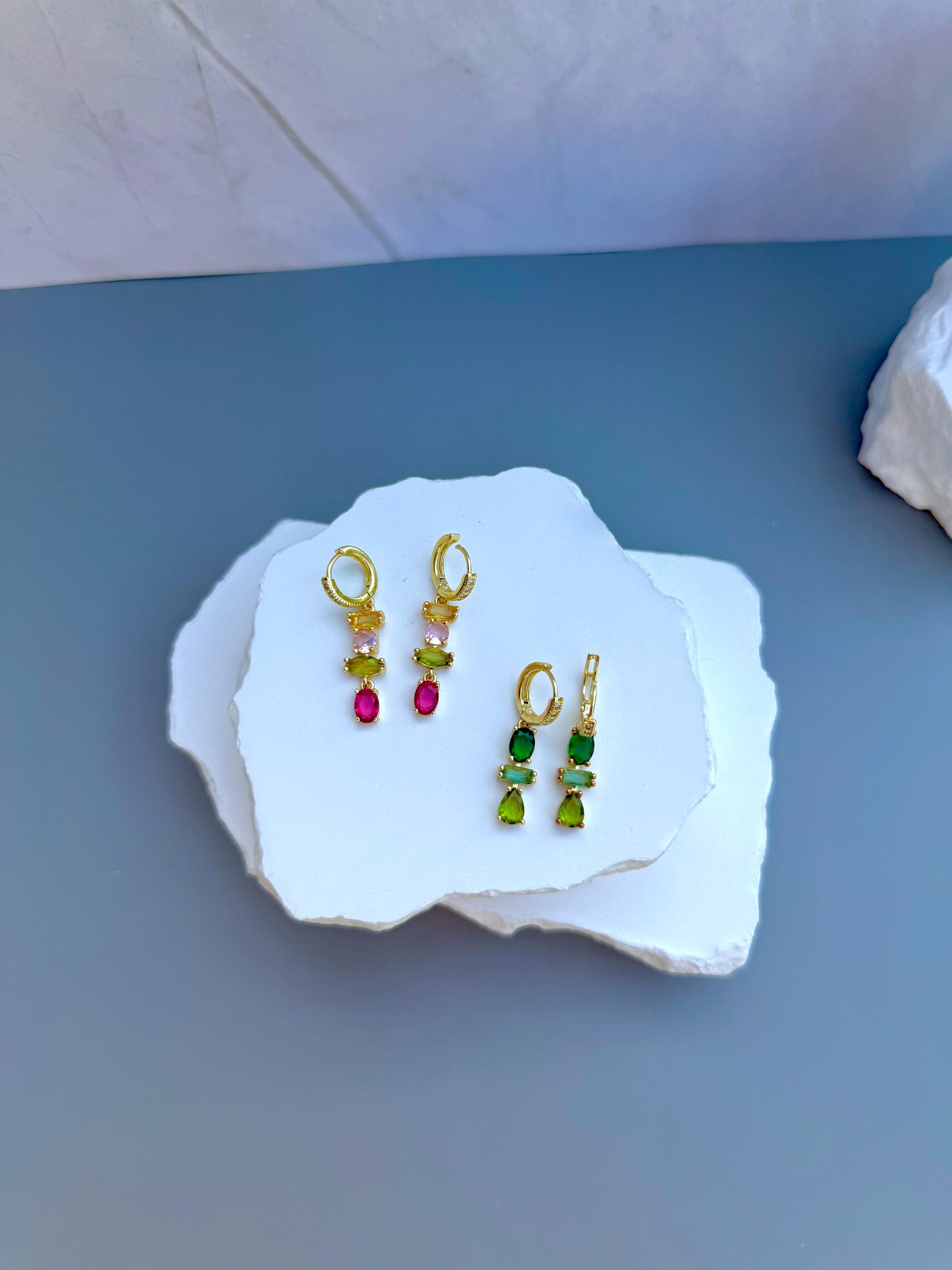 Jewel Tone Drop Huggies | Colorful CZ Gemstone Dangles