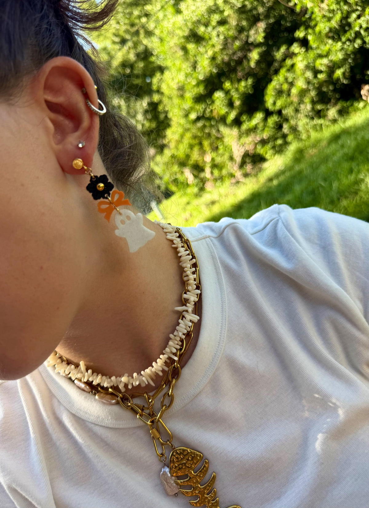 Boo-tiful Ghost Drops | Halloween Flower Bow Earrings | Speckled Acrylic Spooky Jewelry