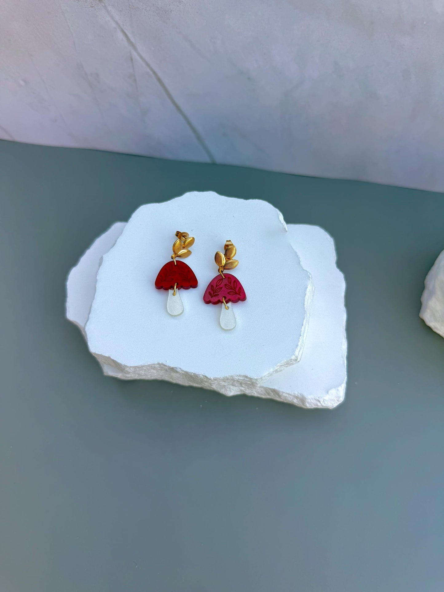 Scarlet Toadstool Drops | Acrylic Mushroom Cap Earrings | Cottagecore Fall Jewelry