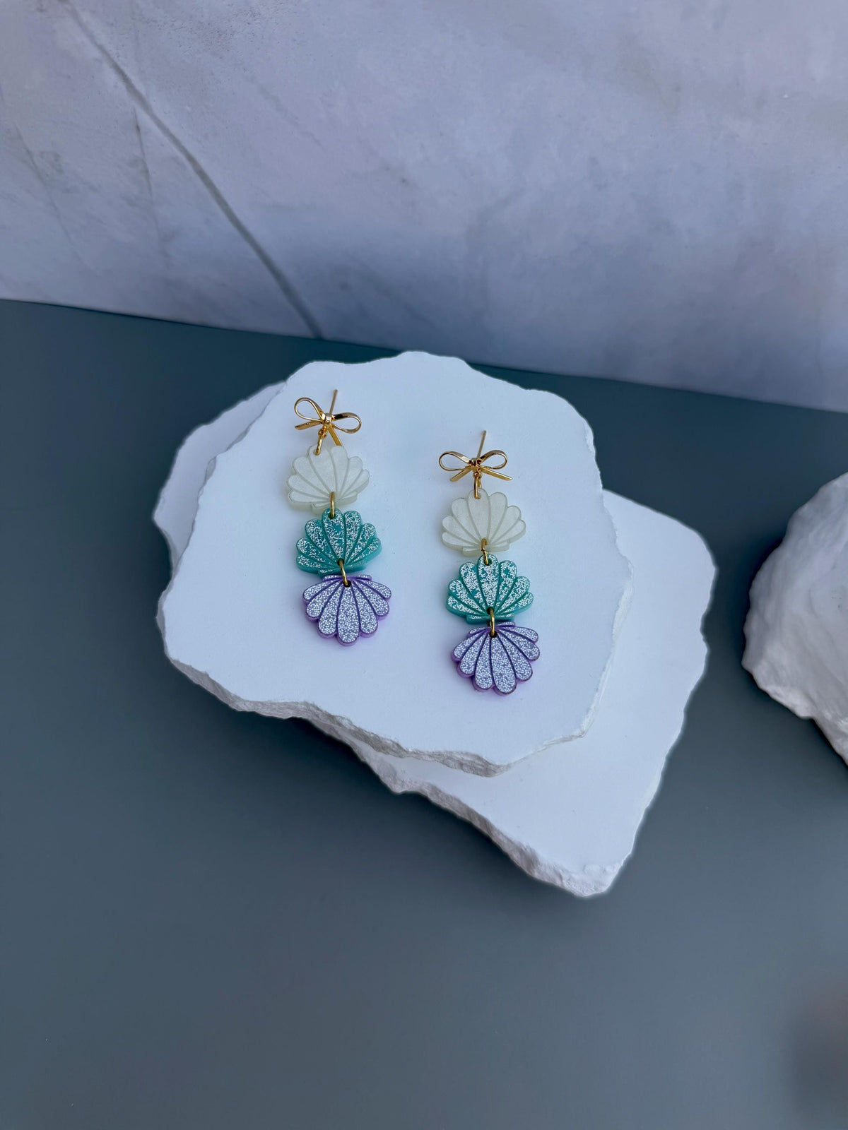 Mermaid Tide Shells | Ombre Glitter Acrylic Earrings | Coastal Summer Statement Jewelry