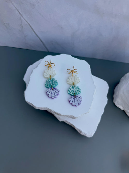 Mermaid Tide Shells | Ombre Glitter Acrylic Earrings | Coastal Summer Statement Jewelry