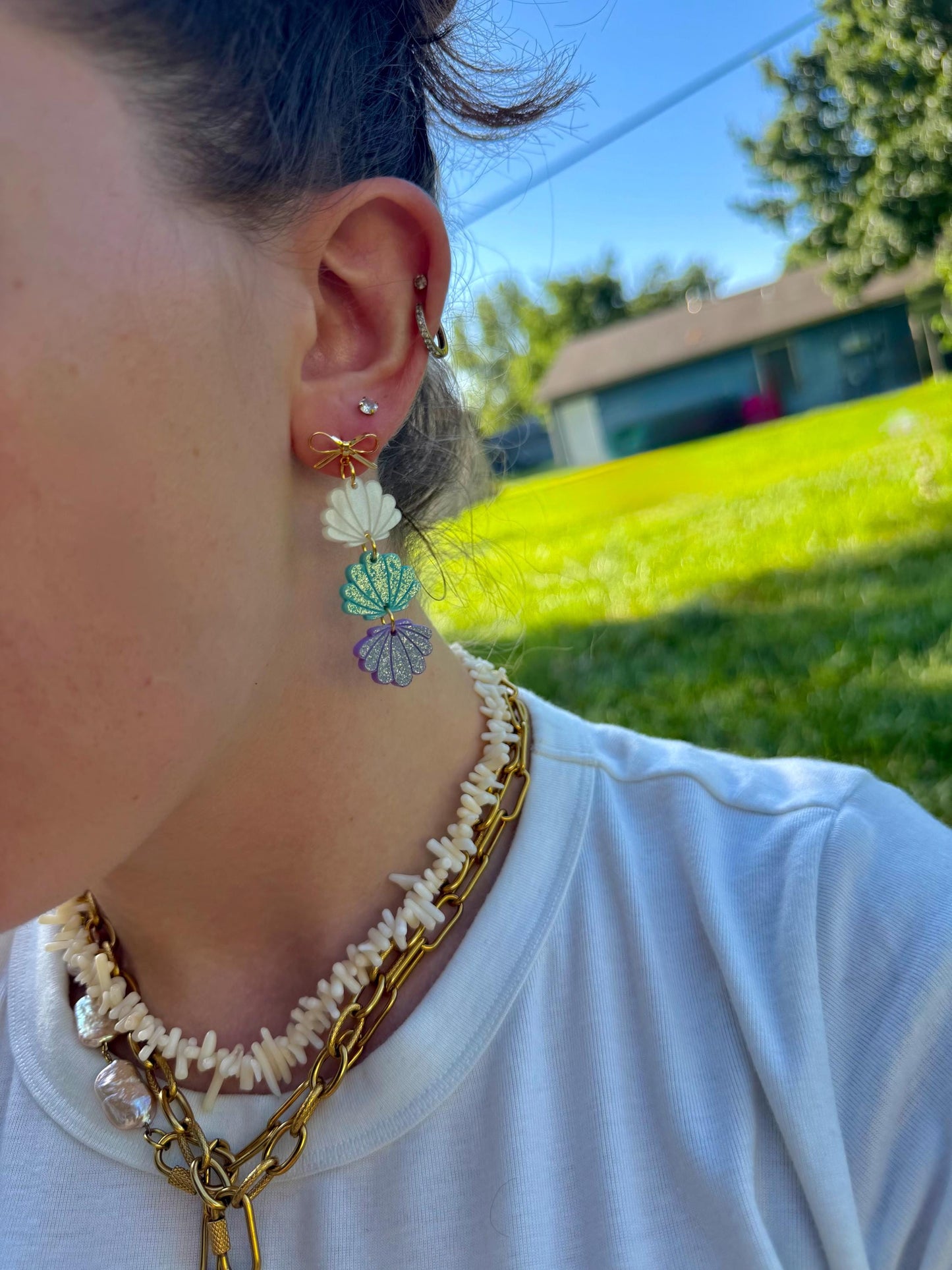 Mermaid Tide Shells | Ombre Glitter Acrylic Earrings | Coastal Summer Statement Jewelry
