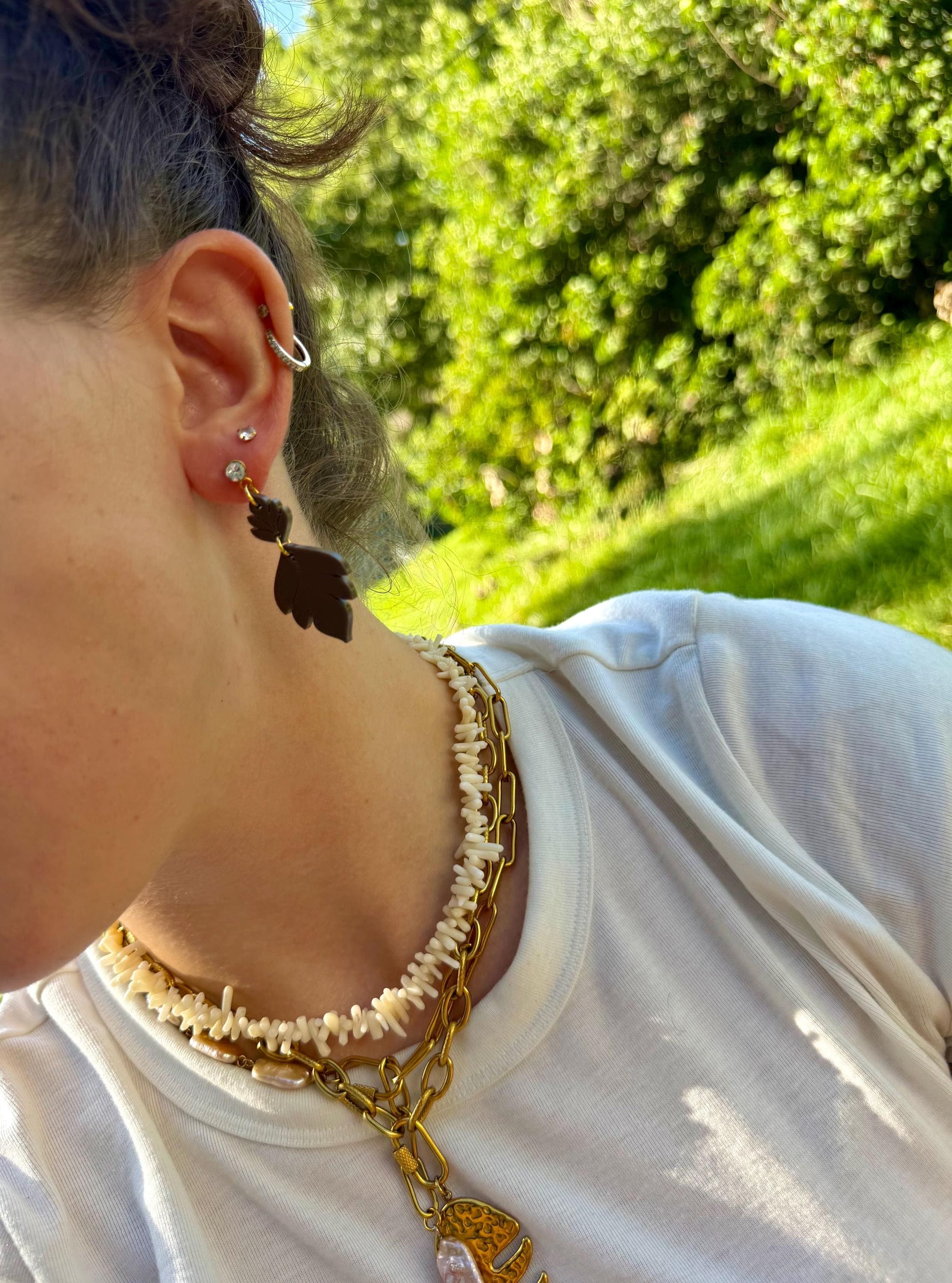 Mocha Brown Leaf Dangle Earrings | Boho Fall Statement Earrings | CZ Stud Jewelry