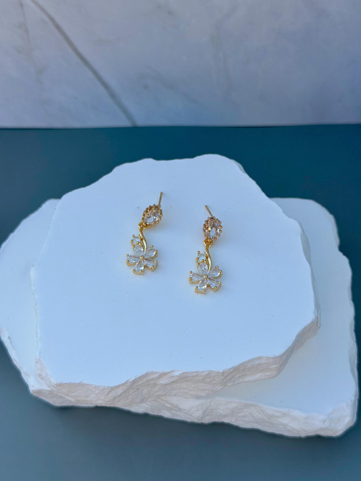 Starlight Blossom Drops | CZ Flower Dangle Earrings | Crystal Bridal Jewelry