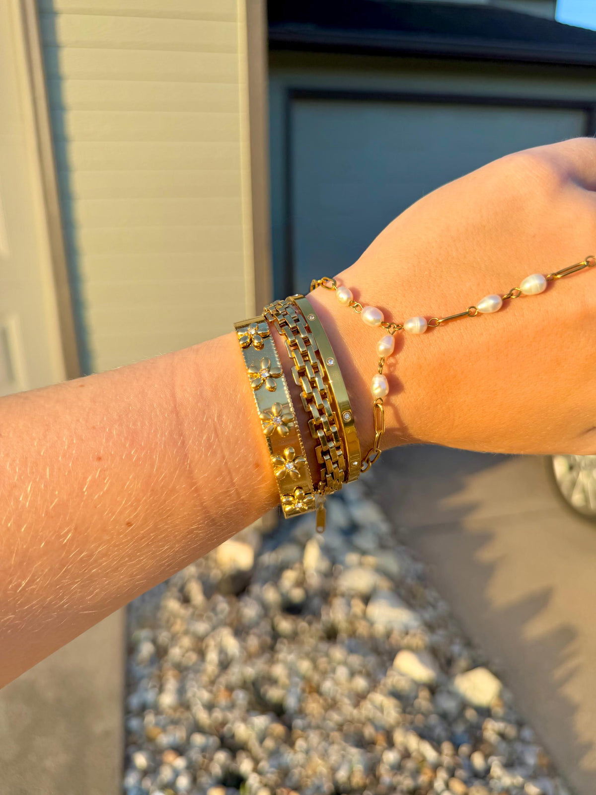 Gold Stacking Bangle | Gold Stainless Steel CZ Bracelet | Hinged Cuff Jewelry