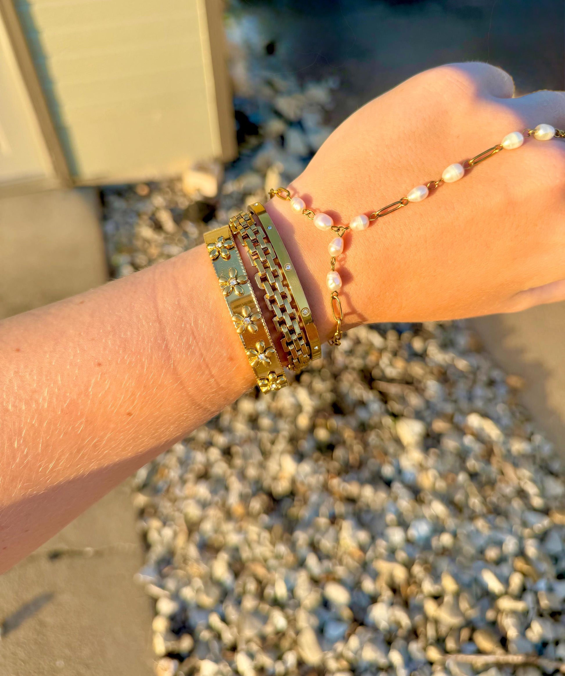 Gold Stacking Bangle | Gold Stainless Steel CZ Bracelet | Hinged Cuff Jewelry