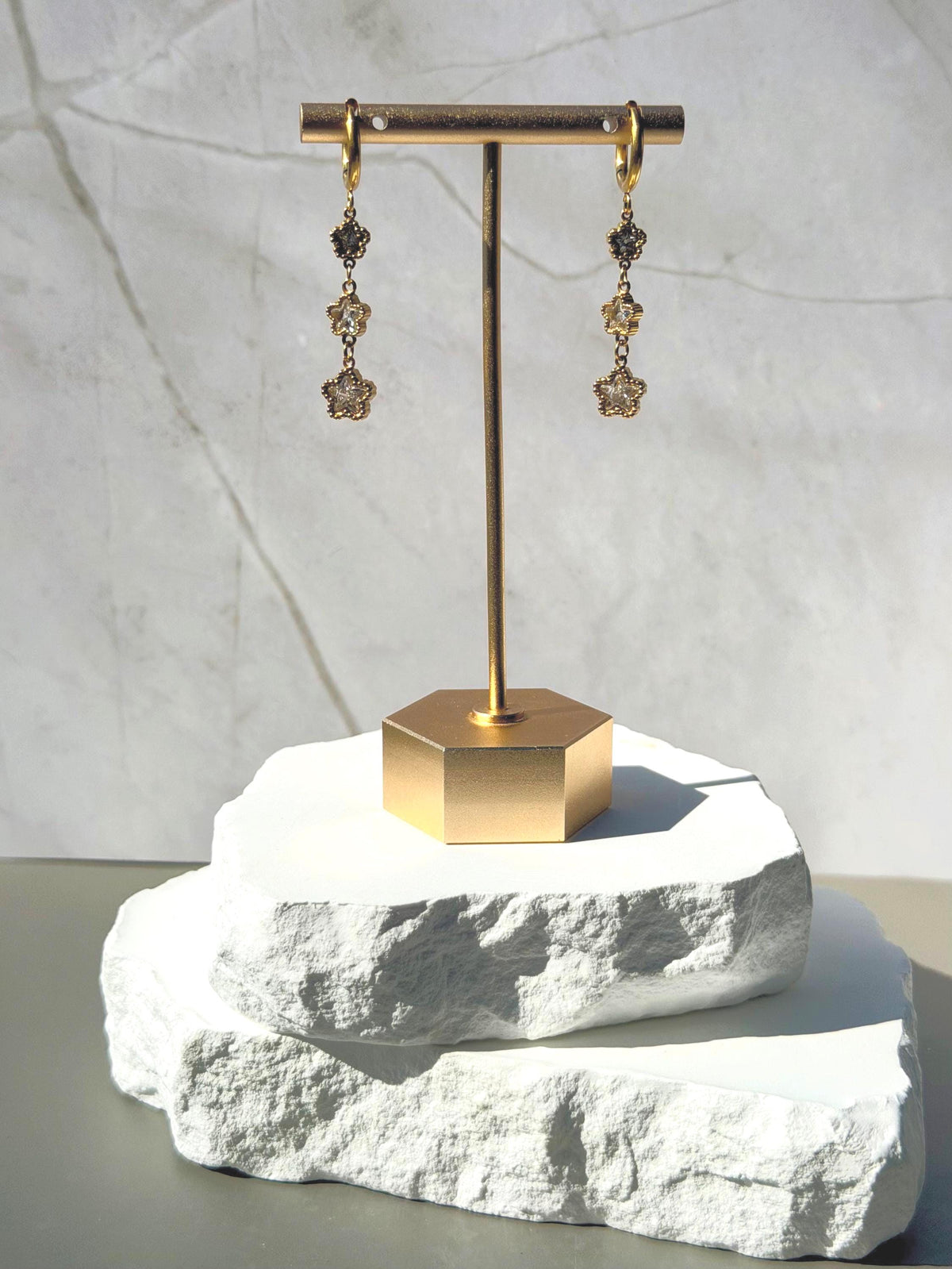 Starlit Trail Earrings | Stainless Steel CZ Star Dangles | Celestial CZ Dainty Jewelry