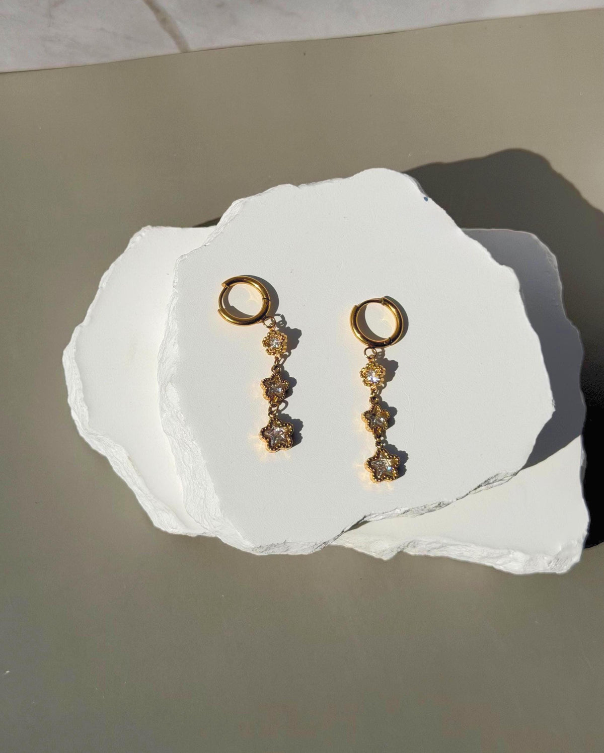 Starlit Trail Earrings | Stainless Steel CZ Star Dangles | Celestial CZ Dainty Jewelry