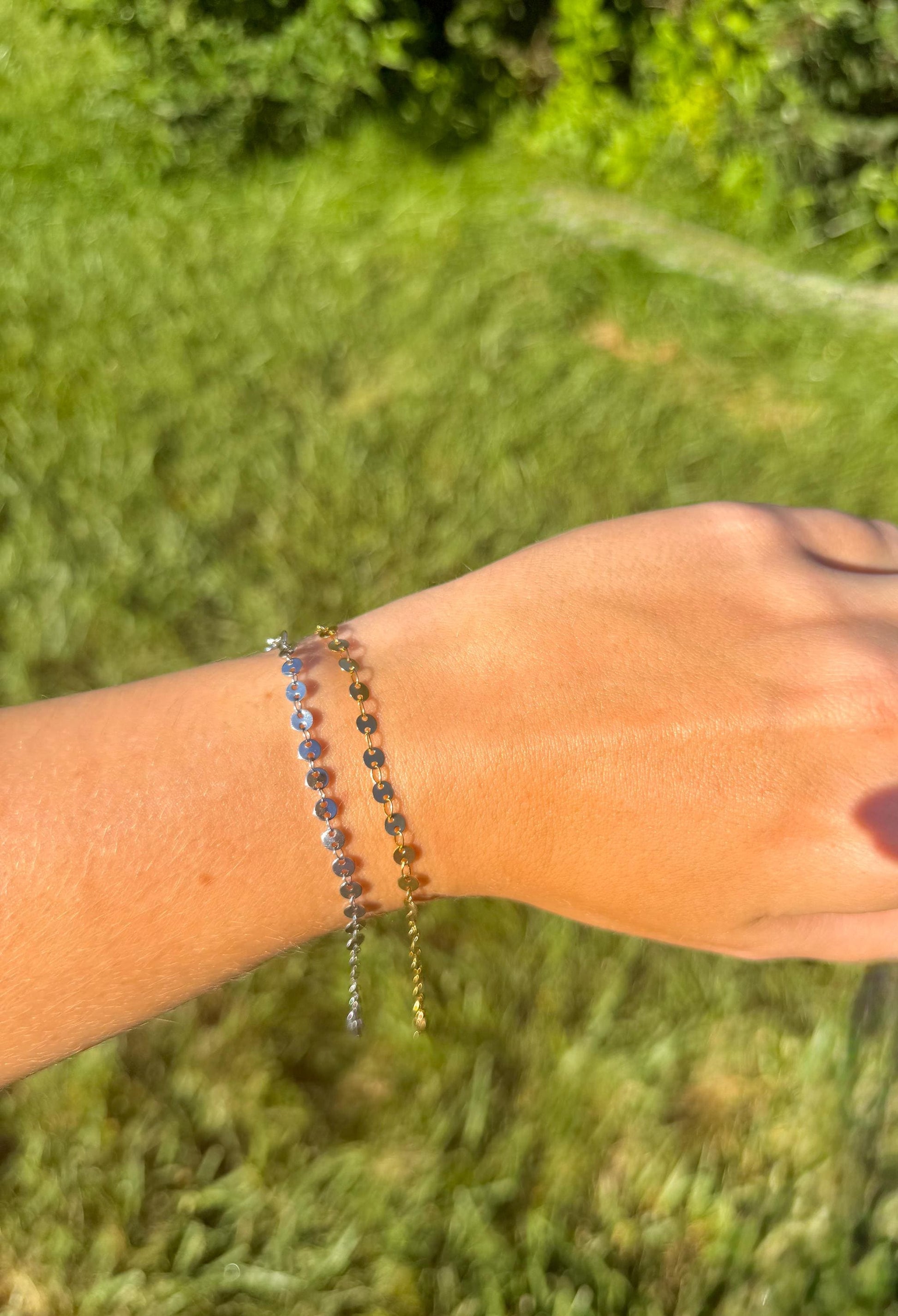 Sundisc Chain Bracelet | Stainless Steel Water Resistant | Gold Silver Disc Layering Jewelry