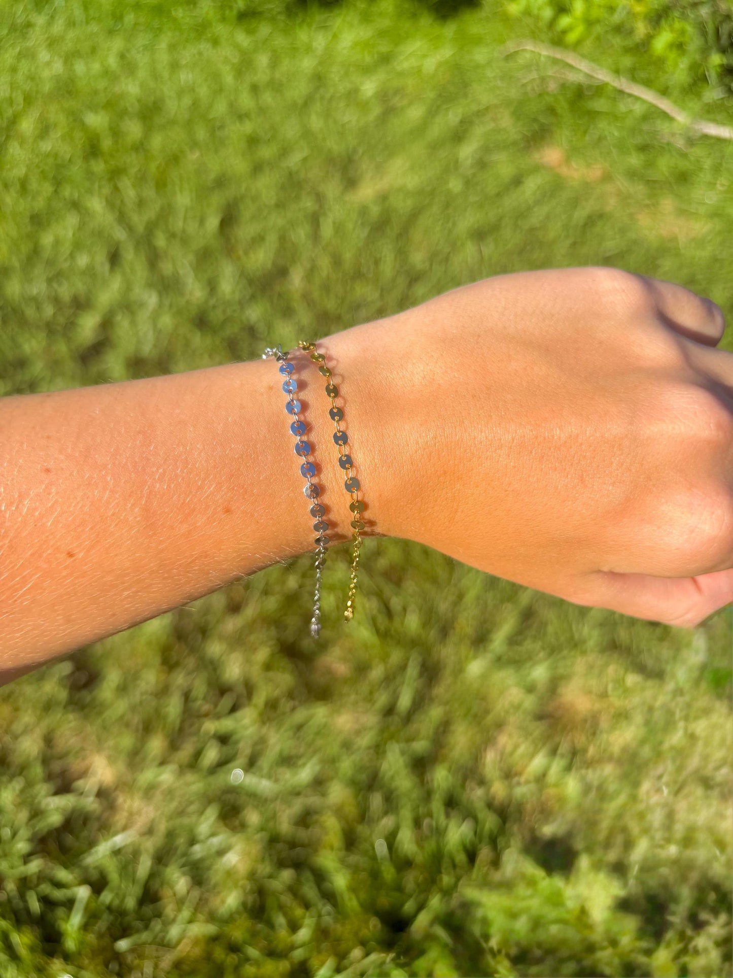 Sundisc Chain Bracelet | Stainless Steel Water Resistant | Gold Silver Disc Layering Jewelry