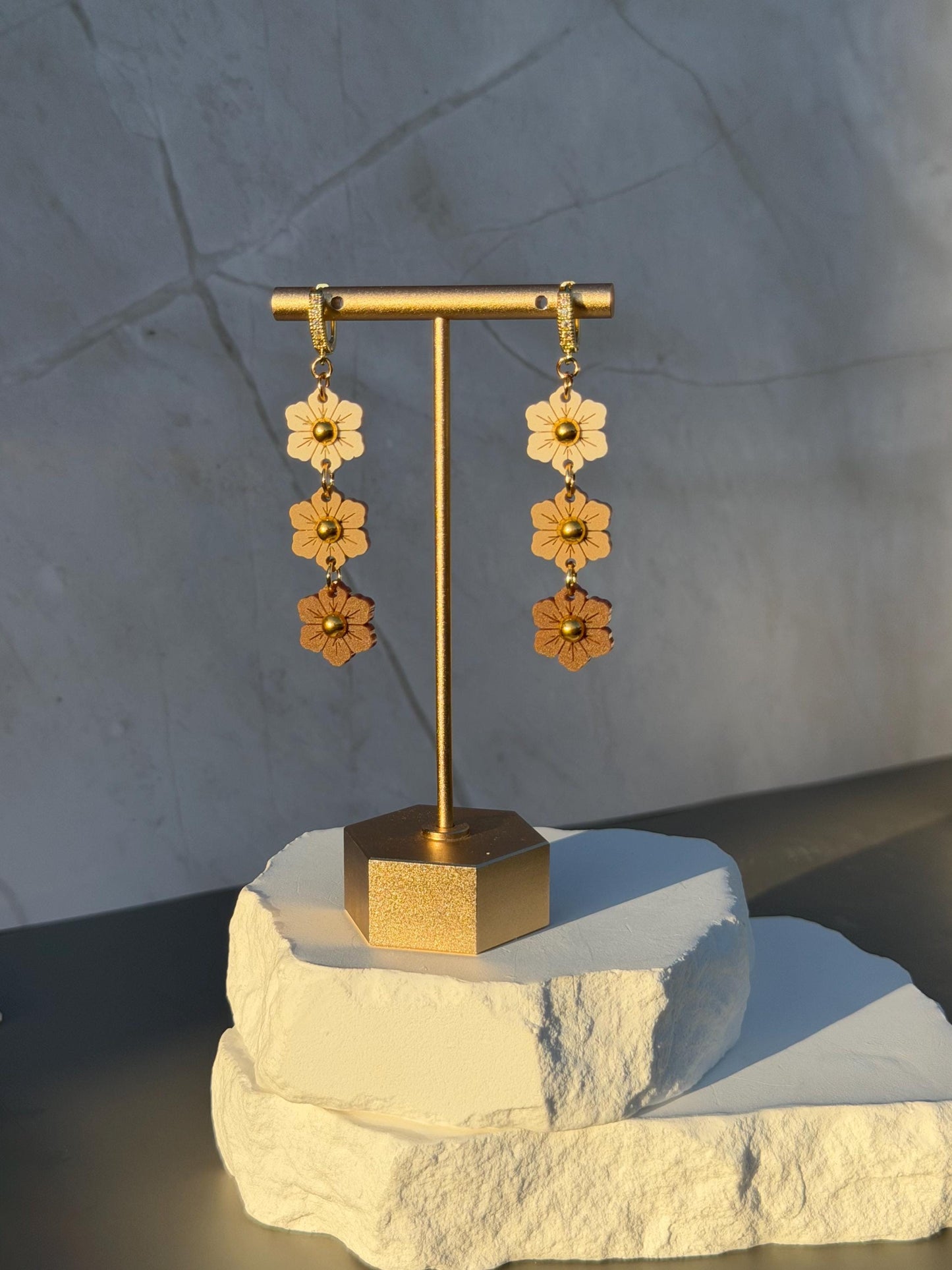 Toffee Bloom Earrings | Tiered Acrylic Flower Dangle Earrings | Neutral Fall Jewelry