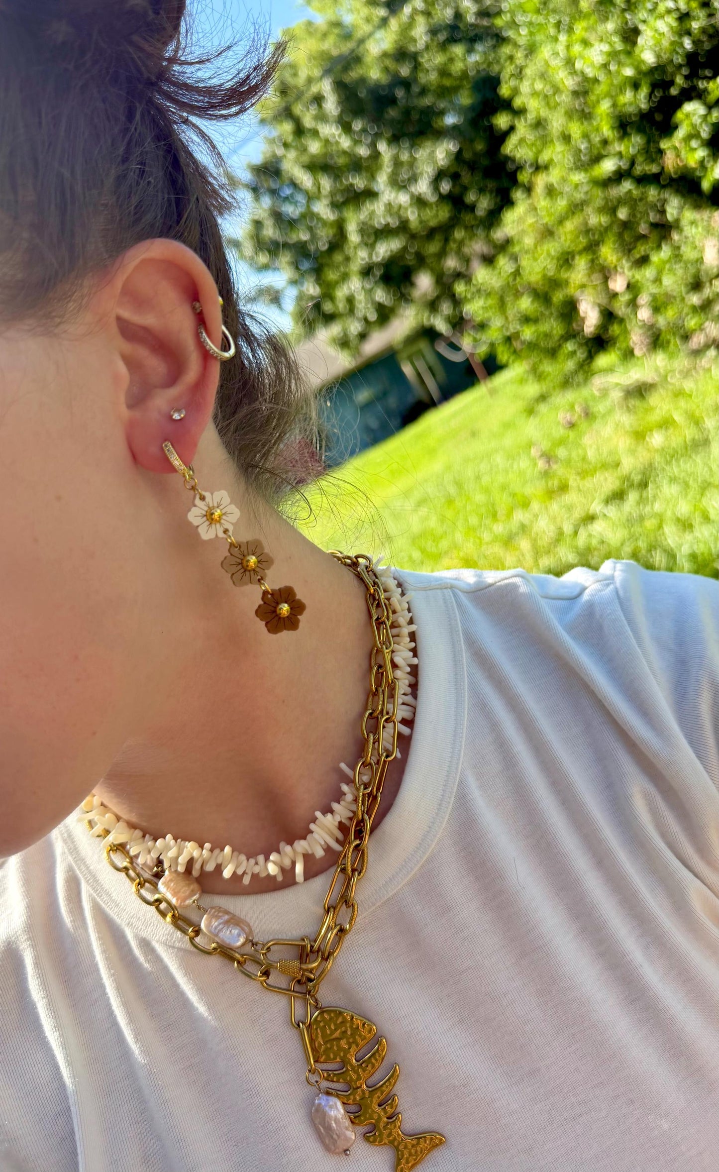 Toffee Bloom Earrings | Tiered Acrylic Flower Dangle Earrings | Neutral Fall Jewelry