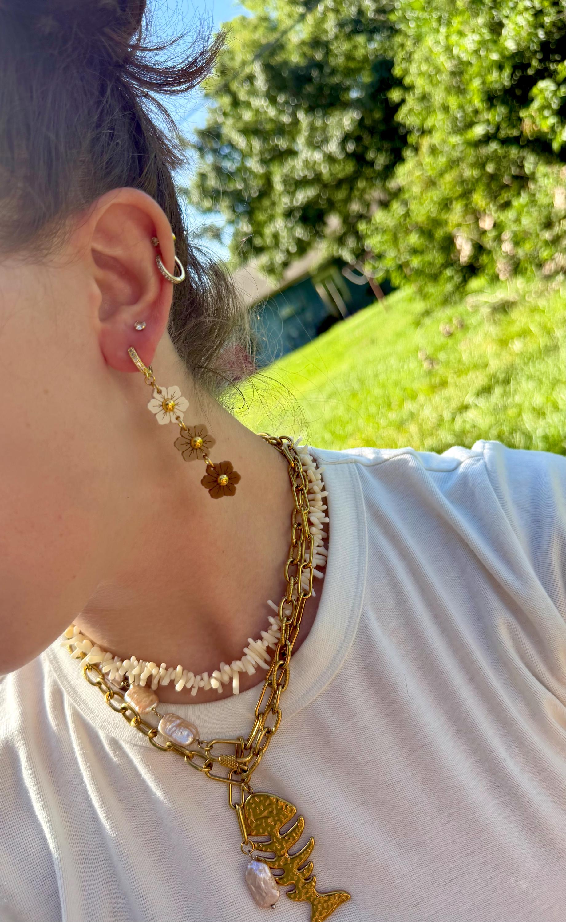 Toffee Bloom Earrings | Tiered Acrylic Flower Dangle Earrings | Neutral Fall Jewelry
