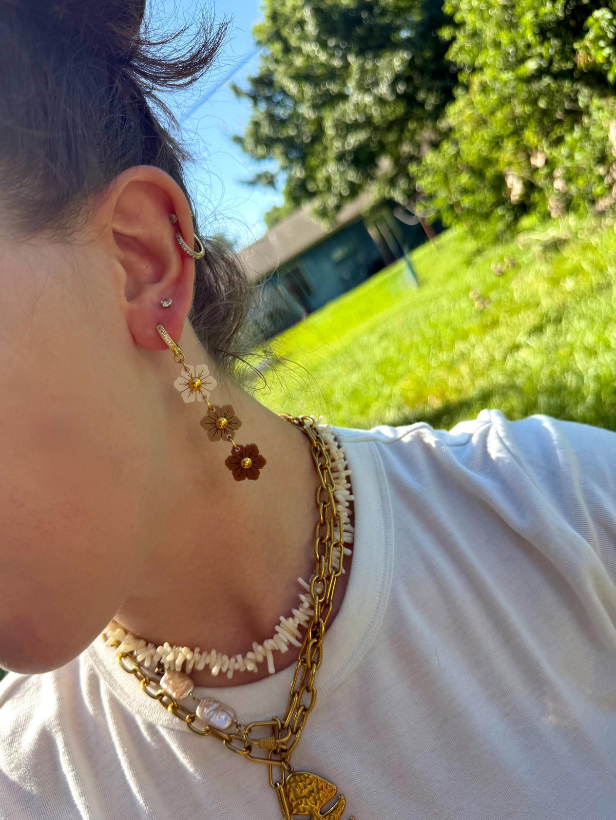 Toffee Bloom Earrings | Tiered Acrylic Flower Dangle Earrings | Neutral Fall Jewelry