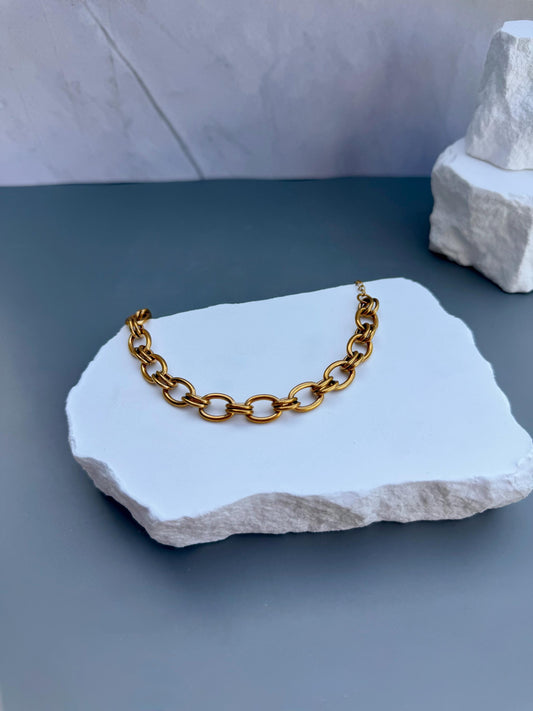 Chunky Gold Chain Bracelet | Stainless Steel Water Resistant | Bold Oval Link Statement Jewelry