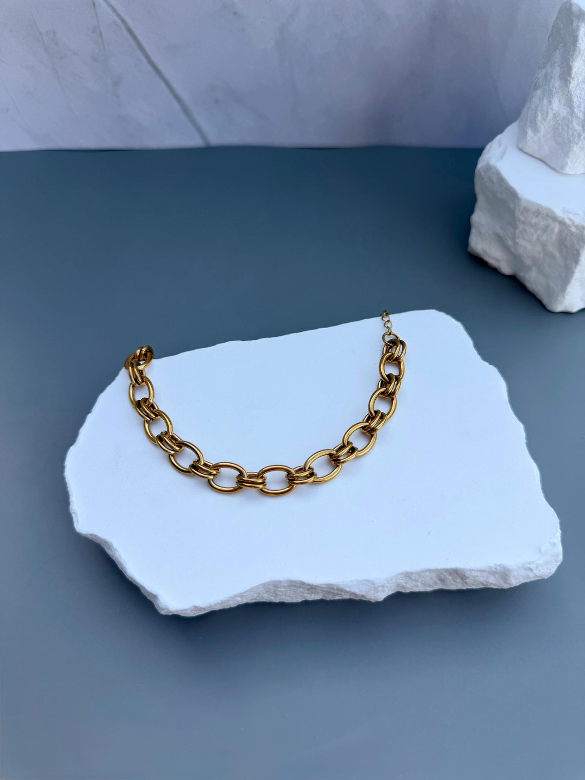 Chunky Gold Chain Bracelet | Stainless Steel Water Resistant | Bold Oval Link Statement Jewelry