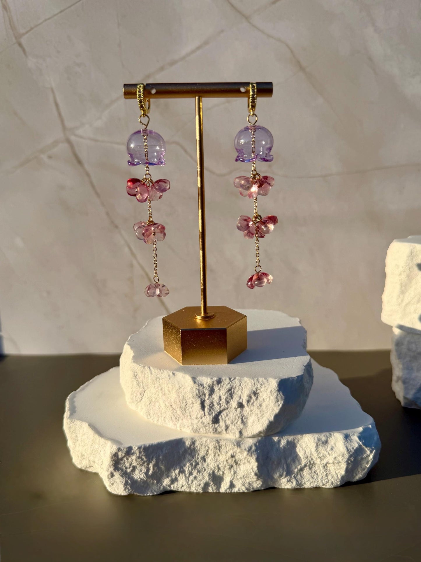 Ocean Bloom Jellyfish Drops | Glass Jellyfish Earrings | Purple Pink Whimsical Jewelry