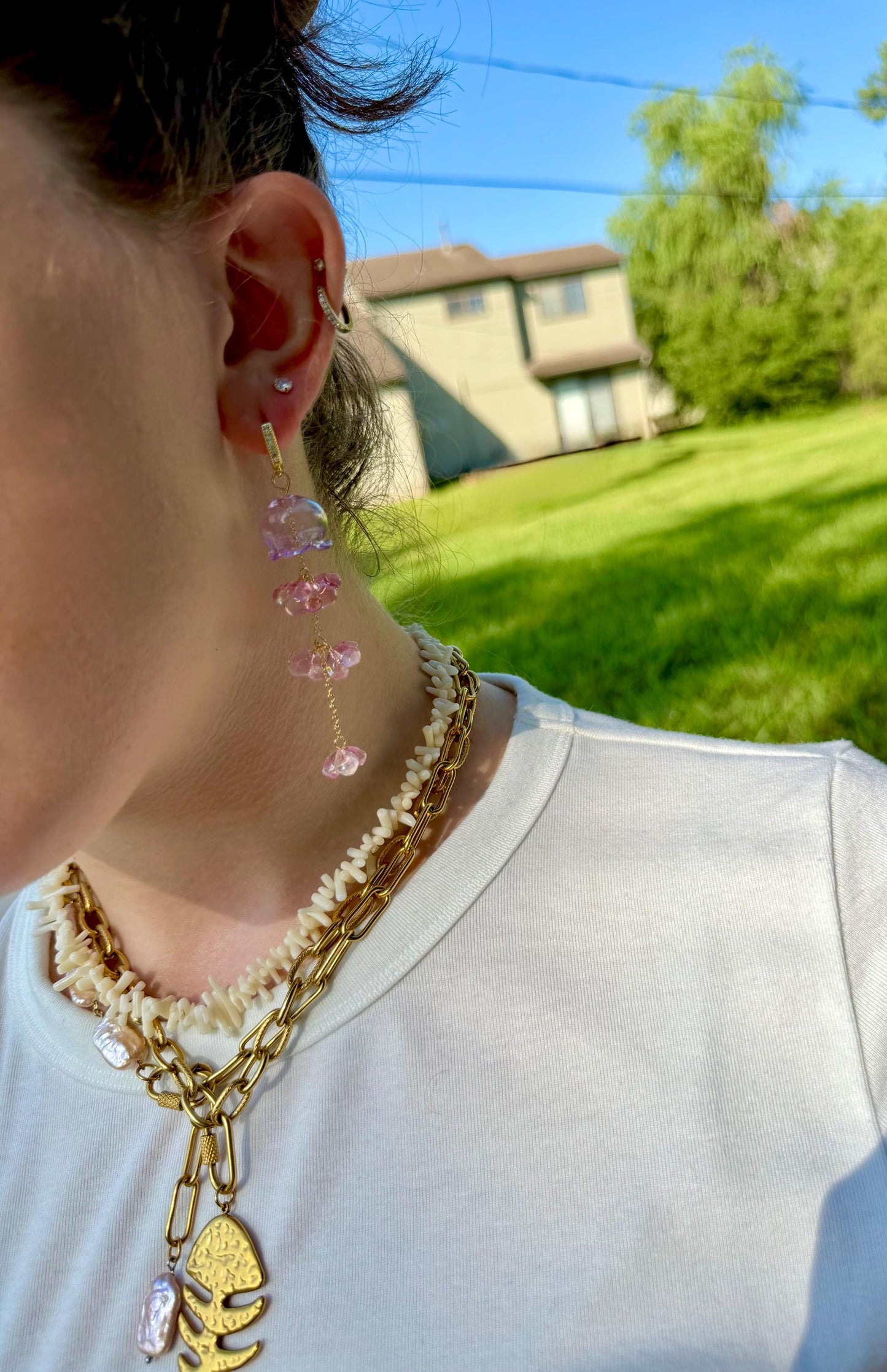 Ocean Bloom Jellyfish Drops | Glass Jellyfish Earrings | Purple Pink Whimsical Jewelry