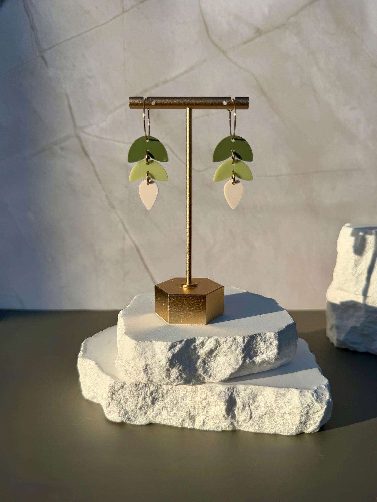 Green Ombre Tiered Drop Earrings | Acrylic Dangle Hoops | Stainless Steel