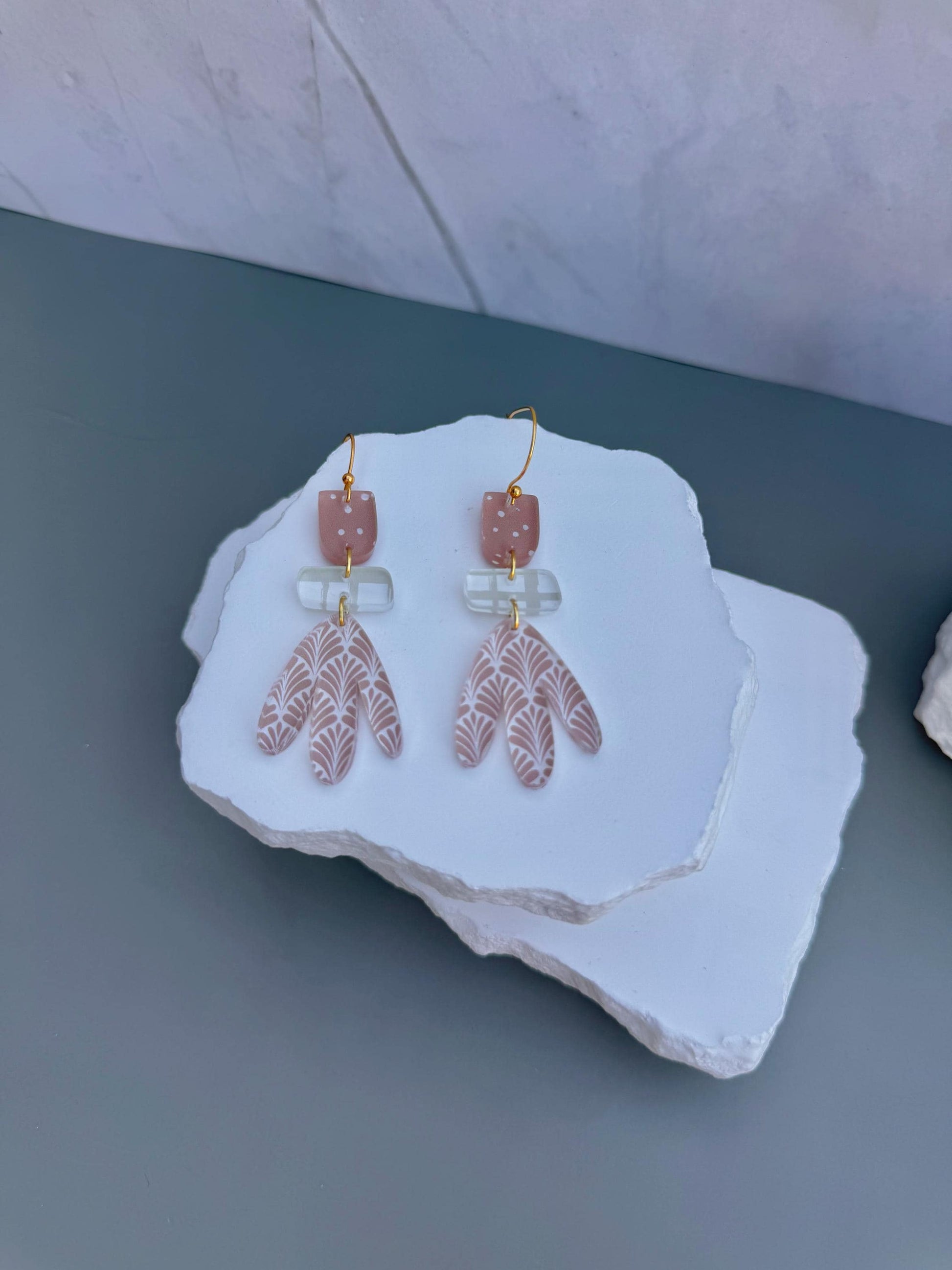 Boho Tiered Drop Earrings | Polka Dot Acrylic Dangles | Boho Neutral Jewelry