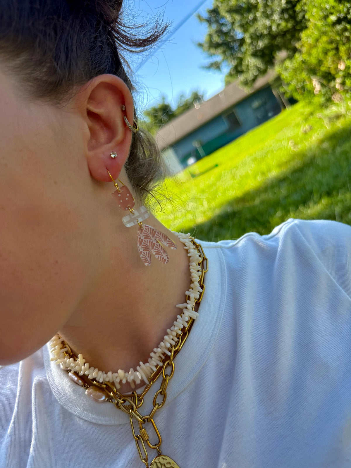 Boho Tiered Drop Earrings | Polka Dot Acrylic Dangles | Boho Neutral Jewelry