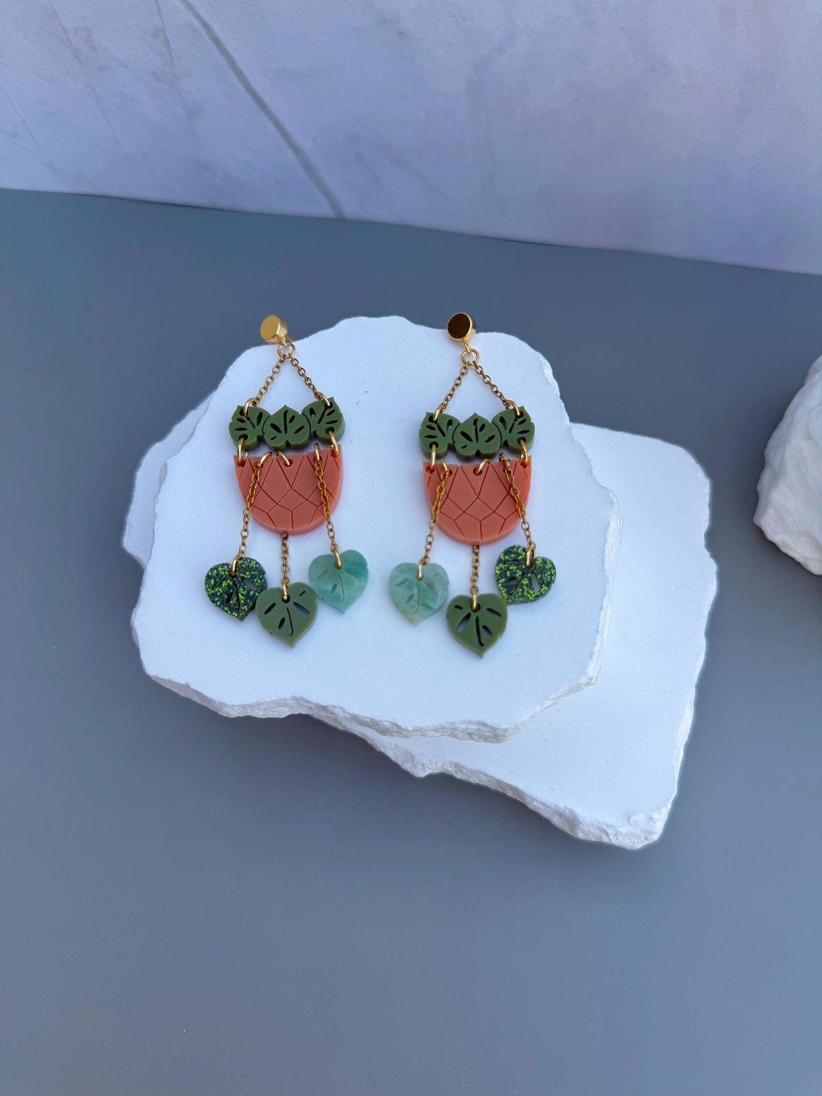 Hanging Garden Earrings | Monstera Macrame Plant Pot Dangles | Boho Plant Lover Jewelry