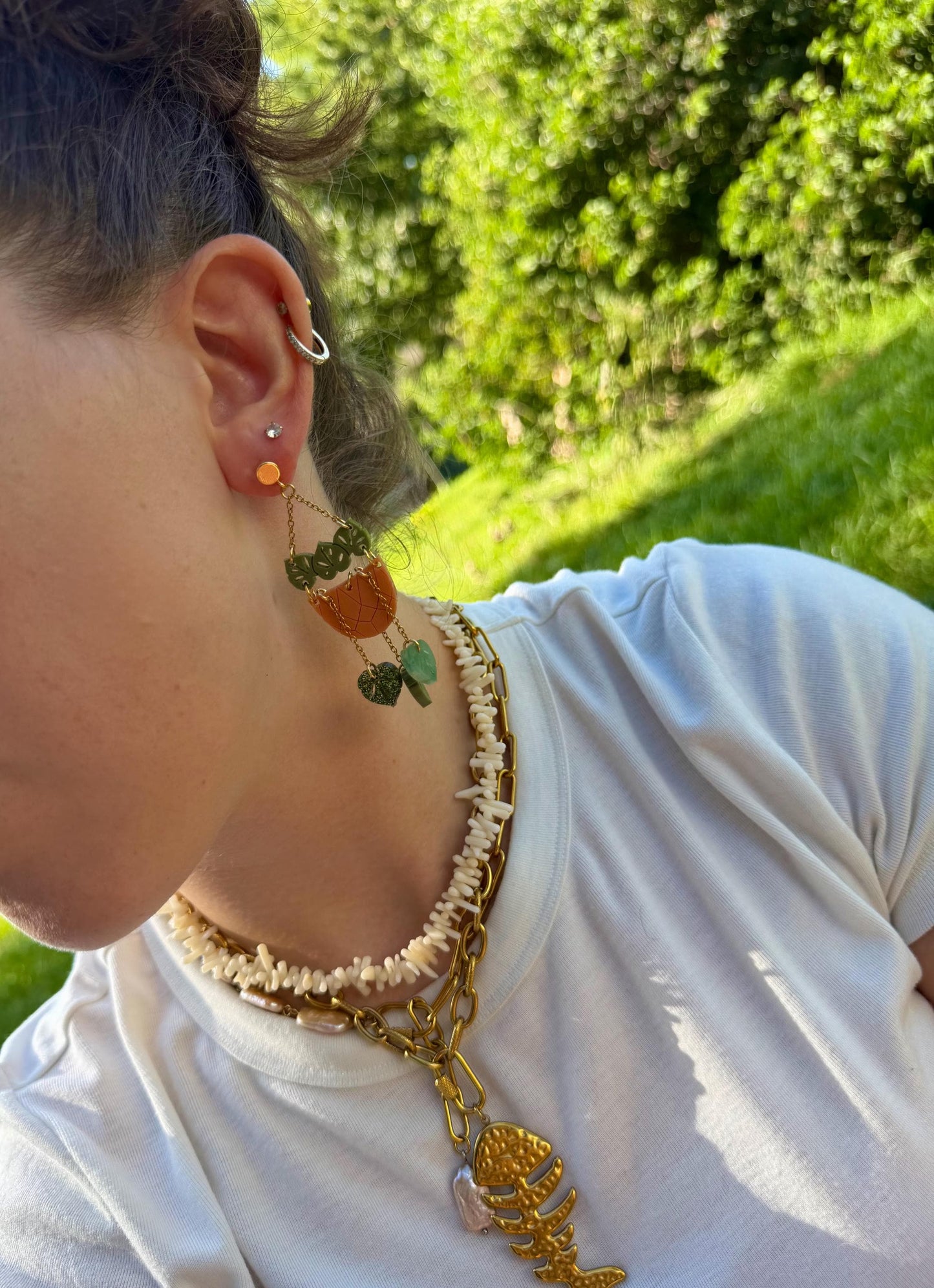 Hanging Garden Earrings | Monstera Macrame Plant Pot Dangles | Boho Plant Lover Jewelry