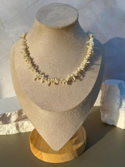 Coastal Coral Necklace | Natural Shell Chip Design | Beachy Ivory Boho Jewelry