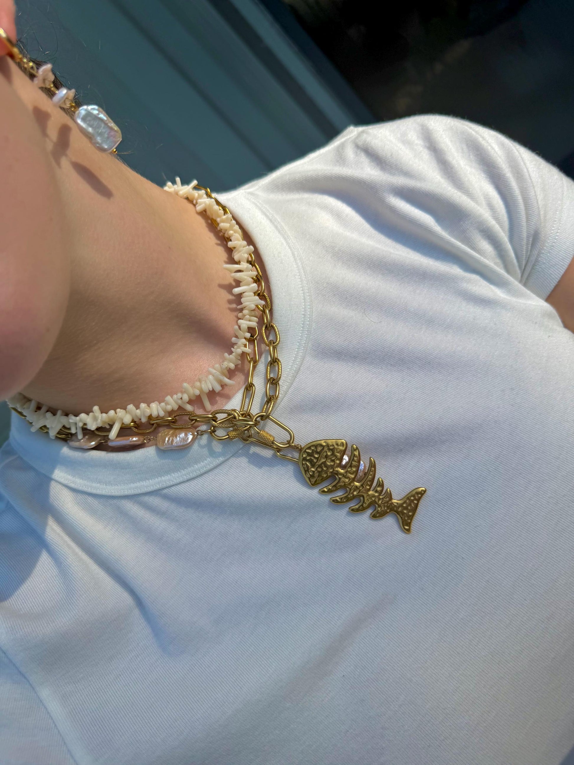 Coastal Coral Necklace | Natural Shell Chip Design | Beachy Ivory Boho Jewelry