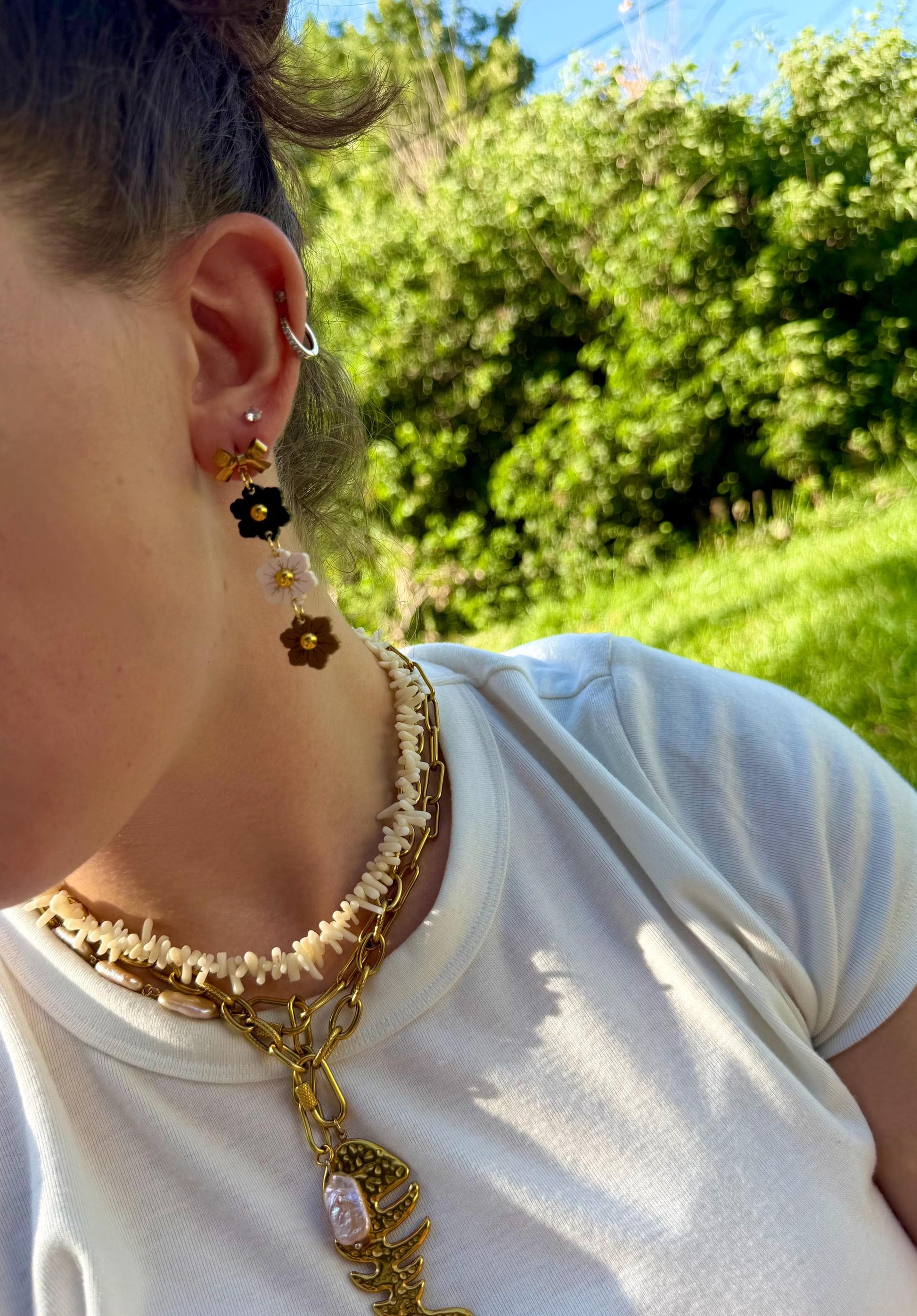 Cafe au Lait Blooms | Tiered Flower Dangle Earrings | Neutral Ombre Fall Jewelry