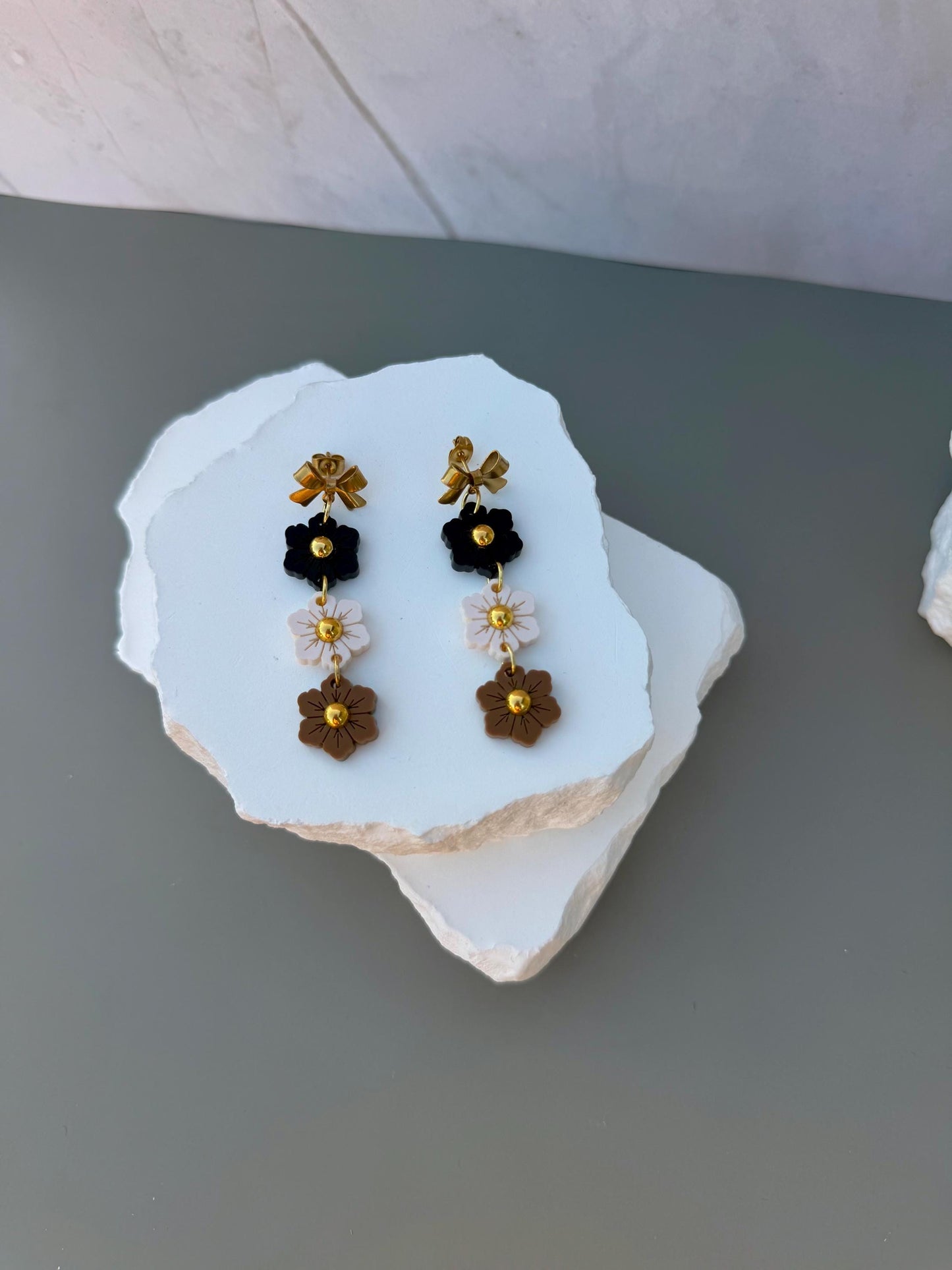Cafe au Lait Blooms | Tiered Flower Dangle Earrings | Neutral Ombre Fall Jewelry