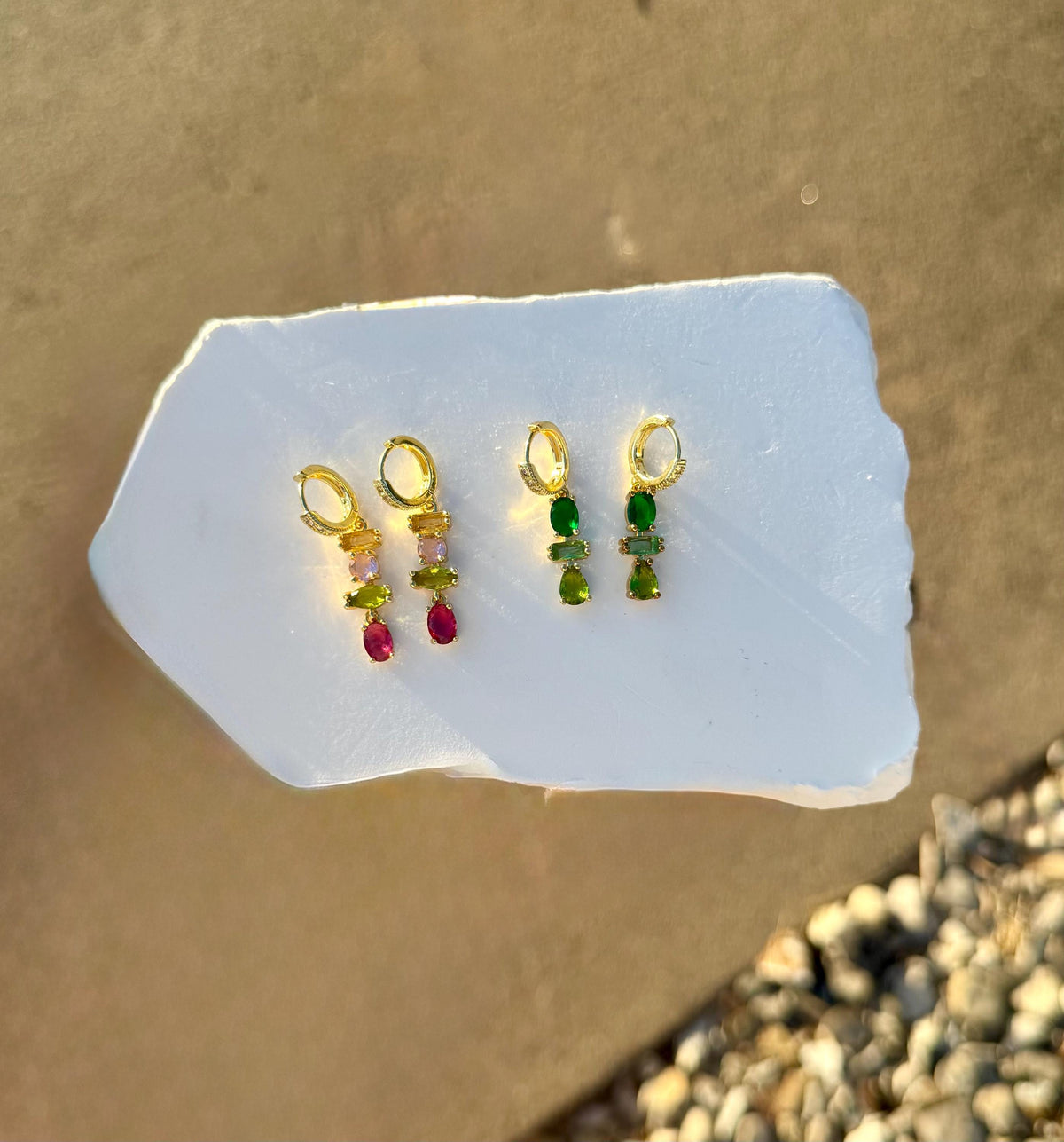 Jewel Tone Drop Huggies | Colorful CZ Gemstone Dangles