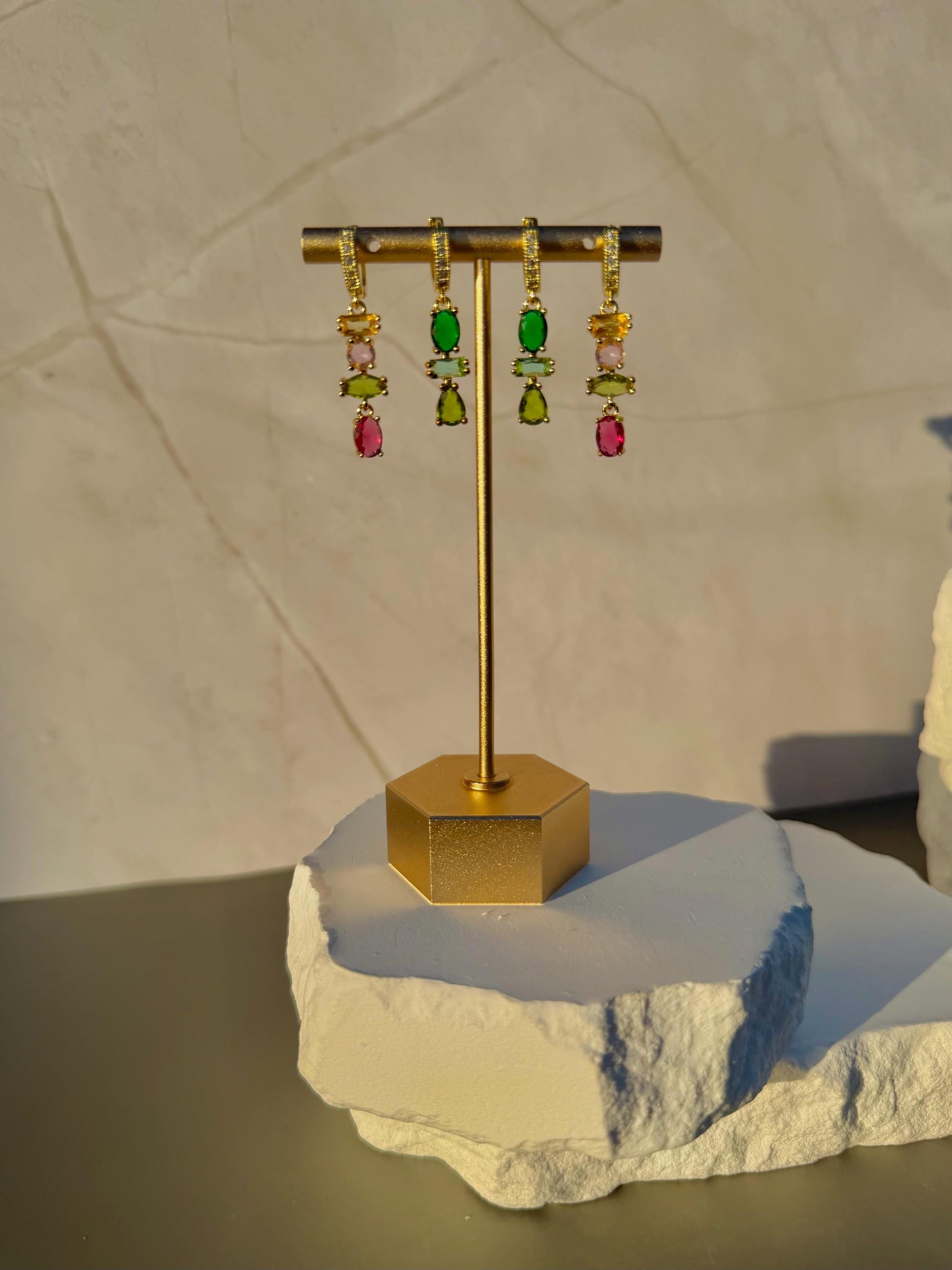 Jewel Tone Drop Huggies | Colorful CZ Gemstone Dangles