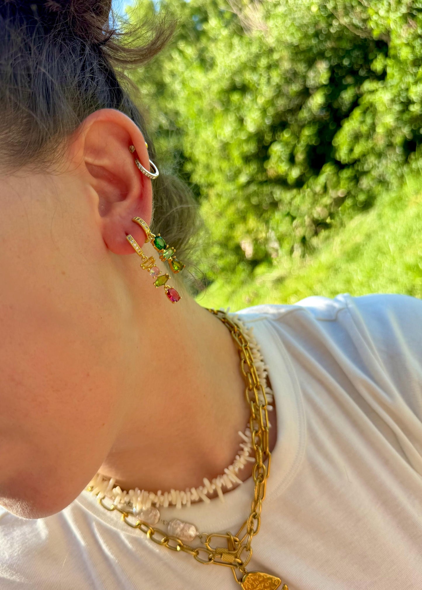 Jewel Tone Drop Huggies | Colorful CZ Gemstone Dangles