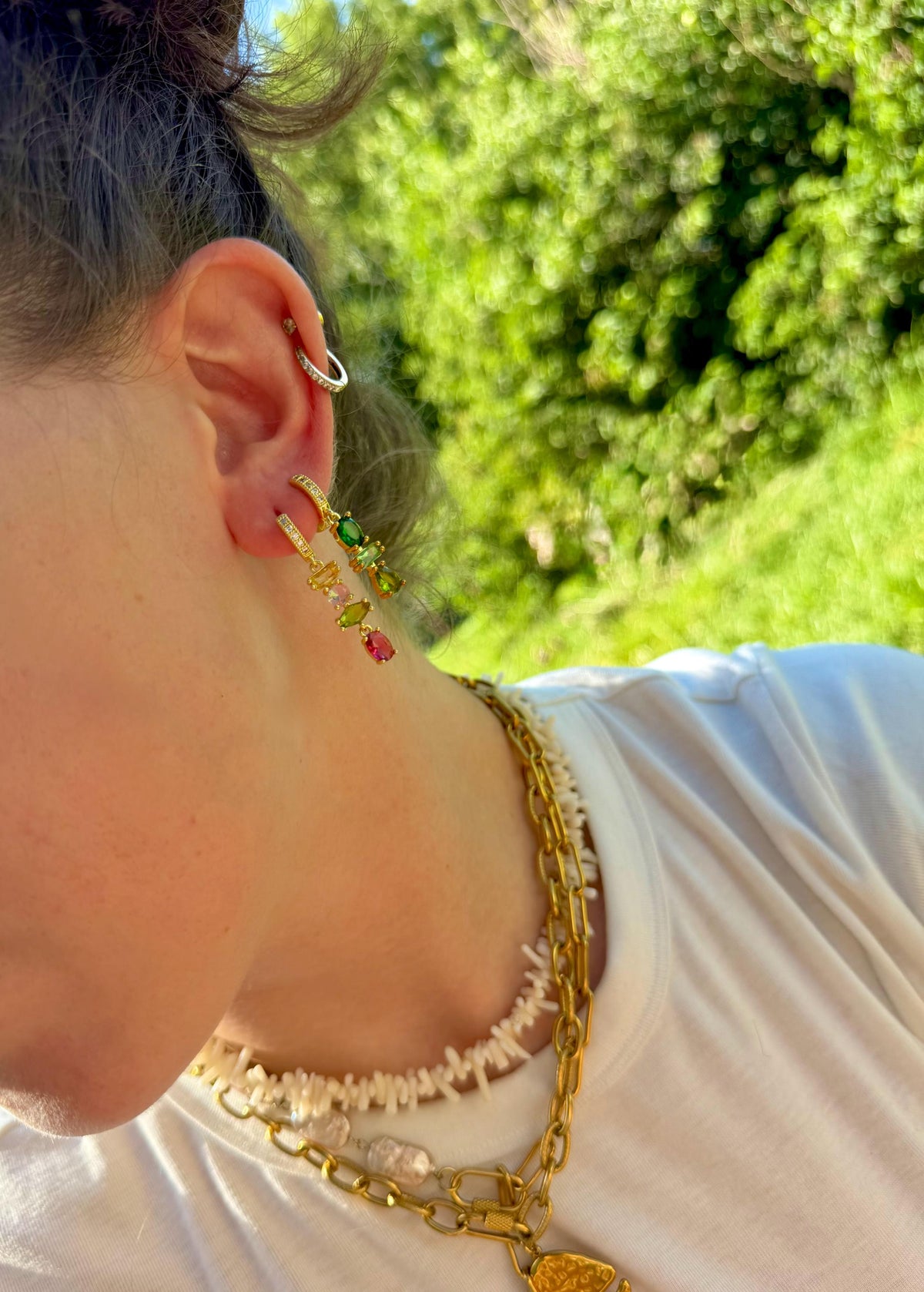 Jewel Tone Drop Huggies | Colorful CZ Gemstone Dangles
