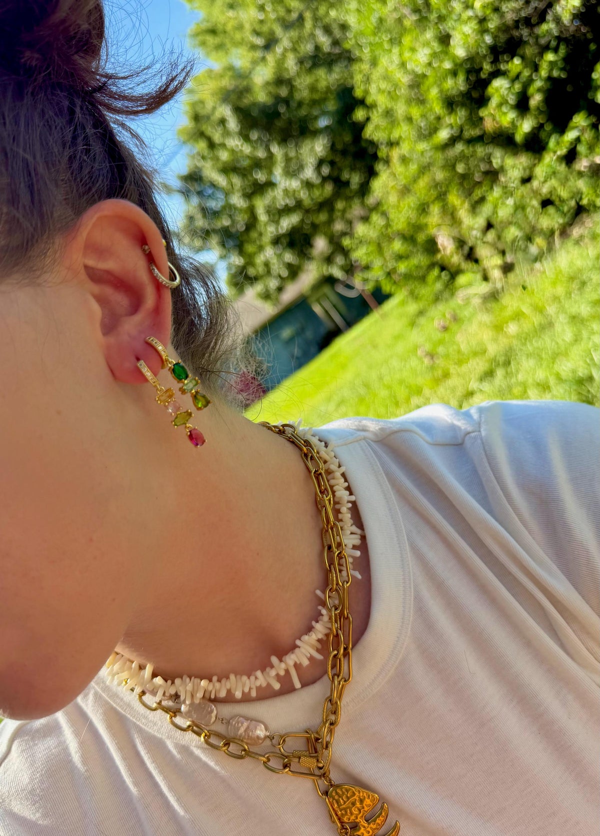 Jewel Tone Drop Huggies | Colorful CZ Gemstone Dangles