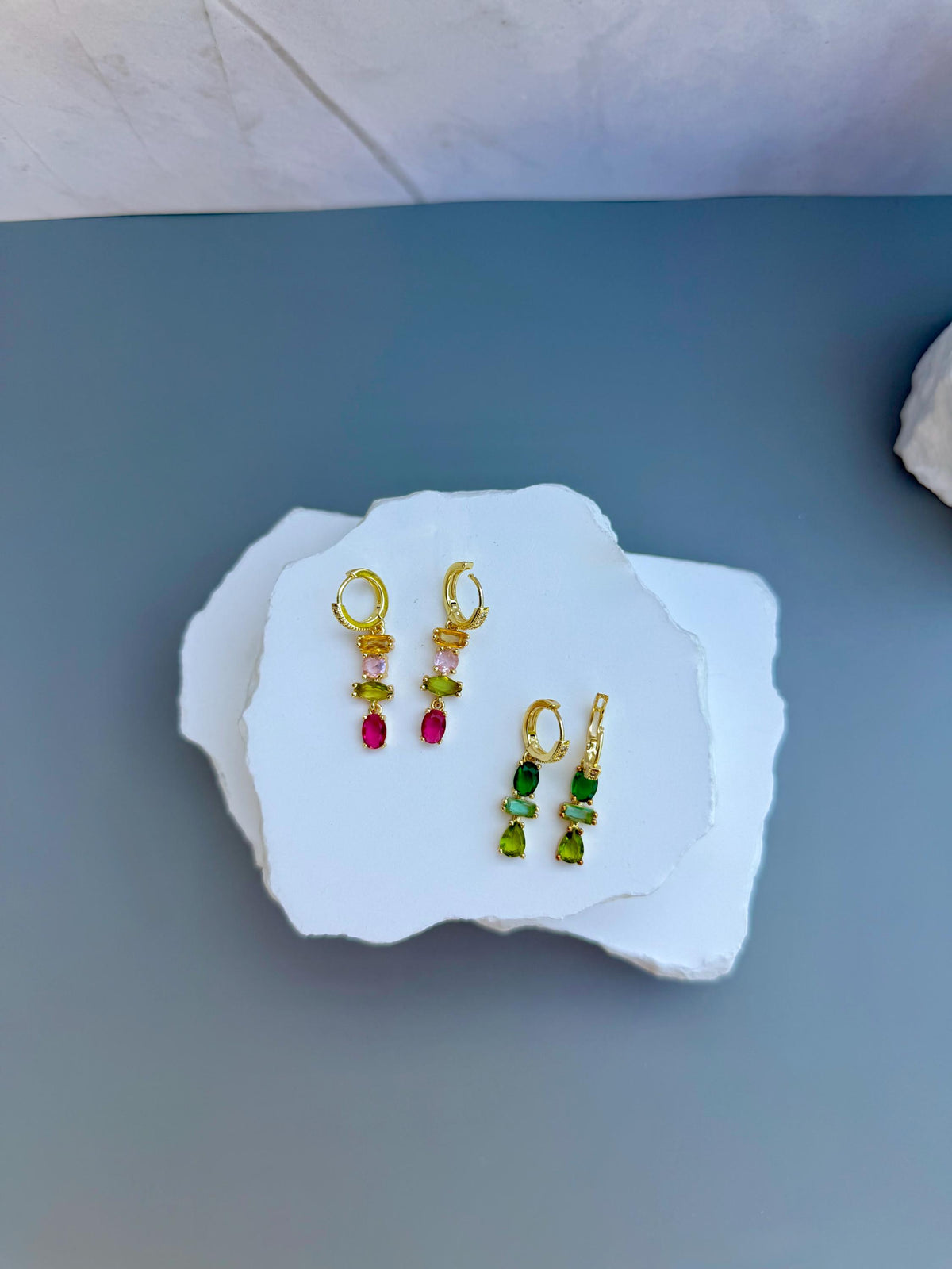 Jewel Tone Drop Huggies | Colorful CZ Gemstone Dangles