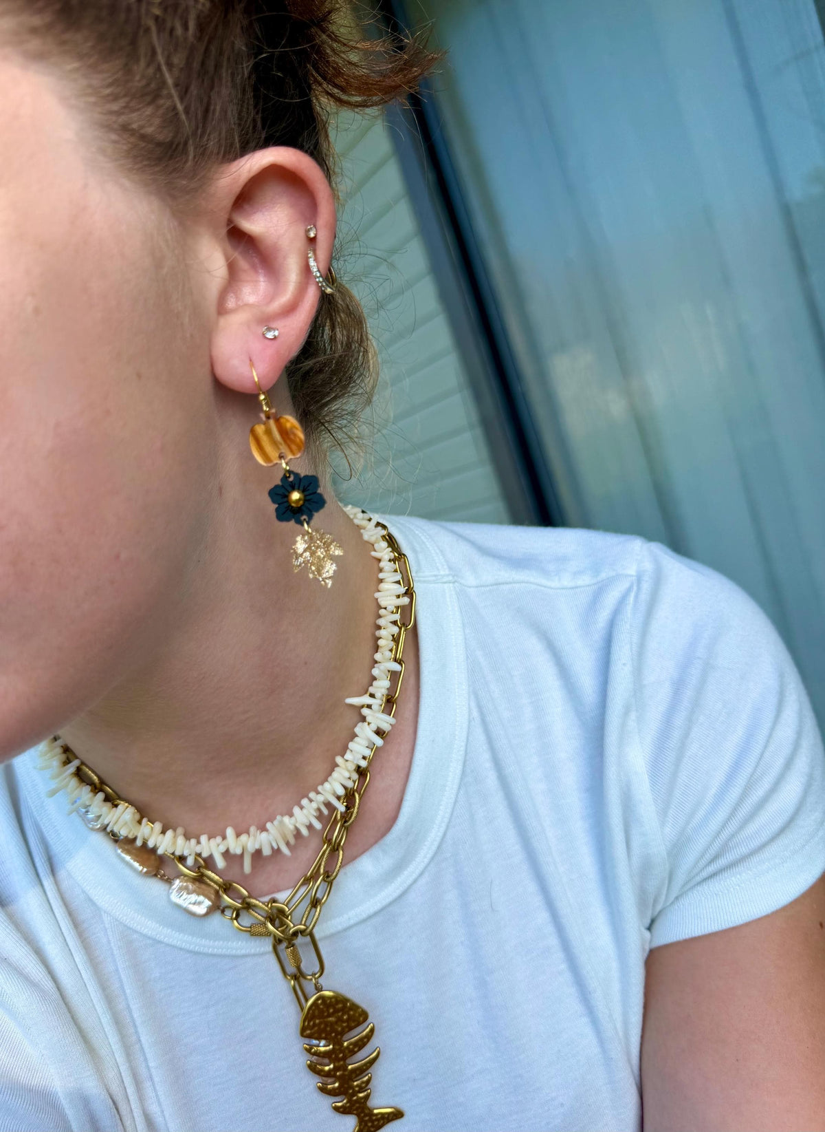 Golden Harvest Drops | Pumpkin Flower Leaf Dangle Earrings | Fall Gold Boho Jewelry