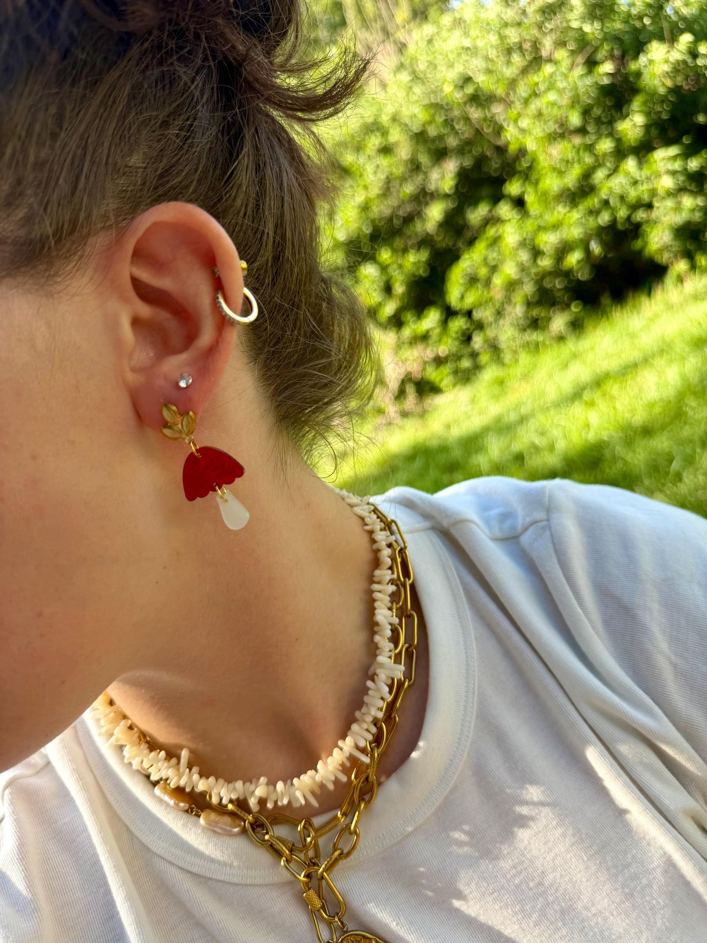 Scarlet Toadstool Drops | Acrylic Mushroom Cap Earrings | Cottagecore Fall Jewelry