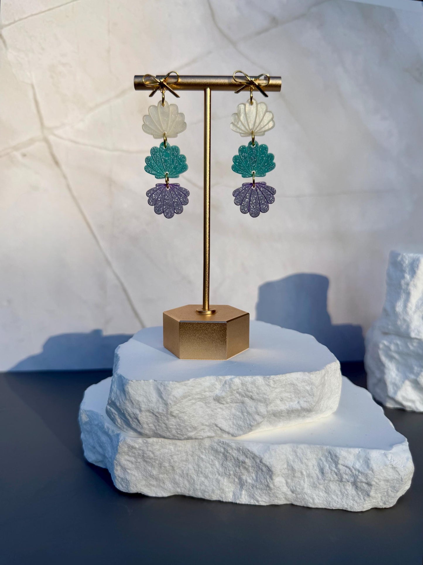 Mermaid Tide Shells | Ombre Glitter Acrylic Earrings | Coastal Summer Statement Jewelry
