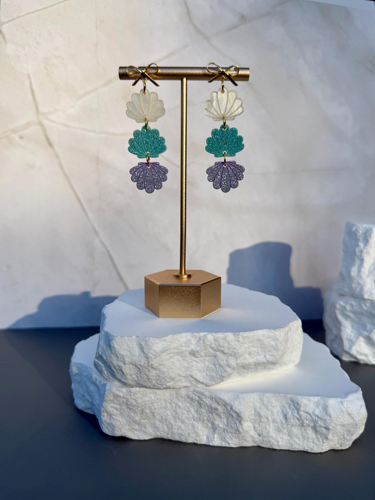 Mermaid Tide Shells | Ombre Glitter Acrylic Earrings | Coastal Summer Statement Jewelry