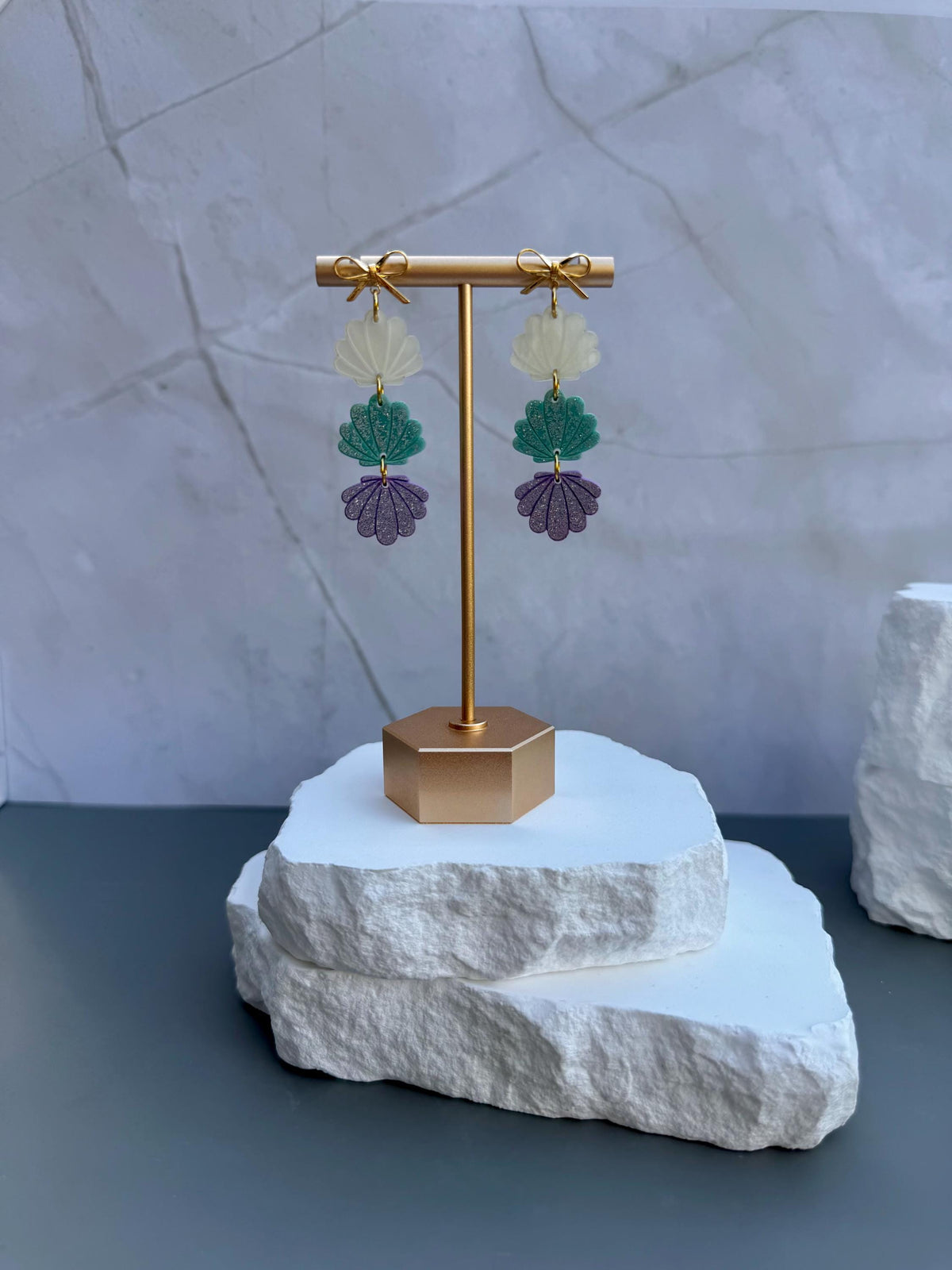 Mermaid Tide Shells | Ombre Glitter Acrylic Earrings | Coastal Summer Statement Jewelry
