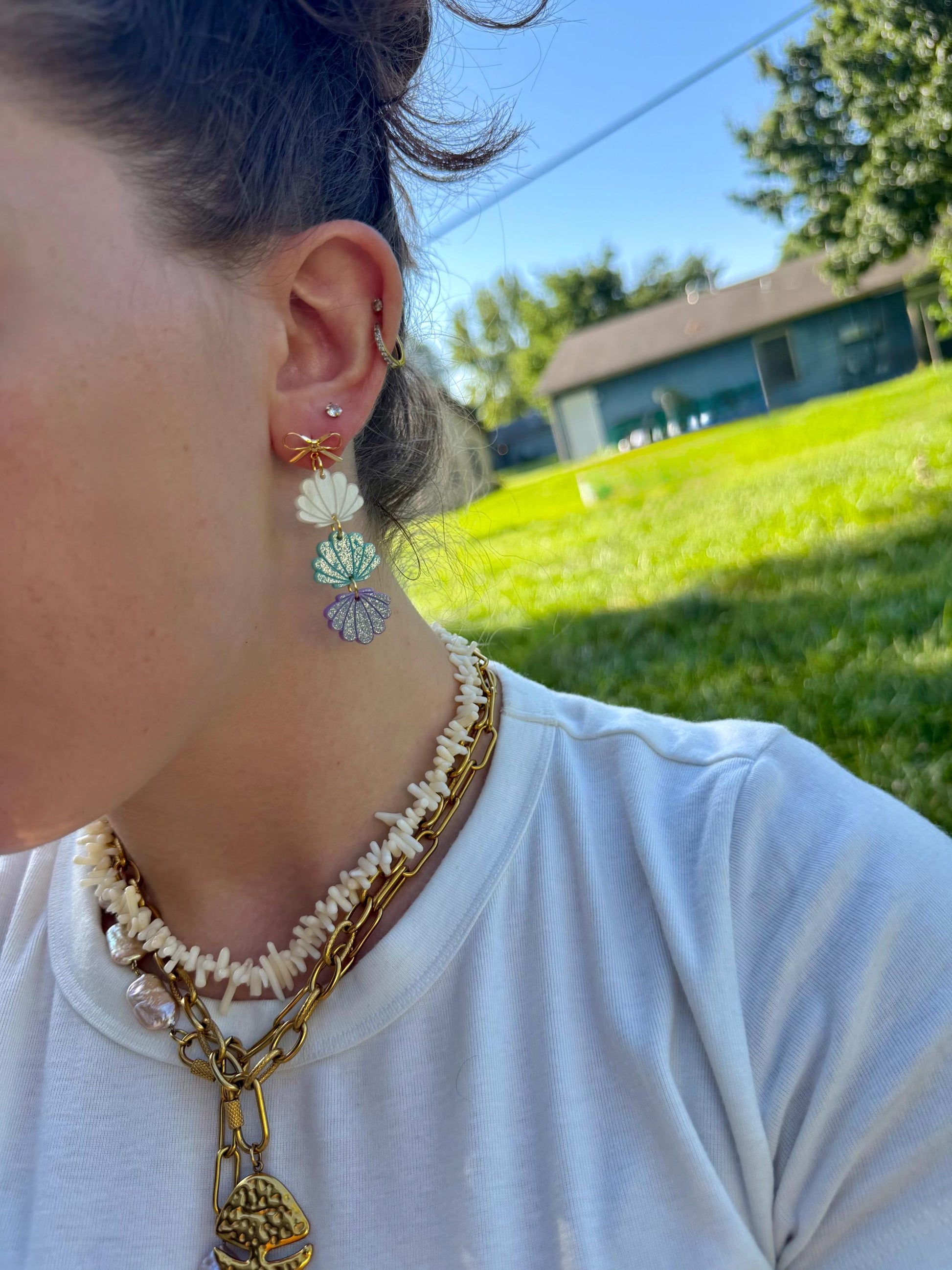 Mermaid Tide Shells | Ombre Glitter Acrylic Earrings | Coastal Summer Statement Jewelry
