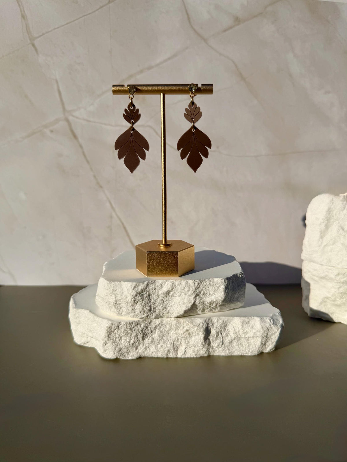 Mocha Brown Leaf Dangle Earrings | Boho Fall Statement Earrings | CZ Stud Jewelry