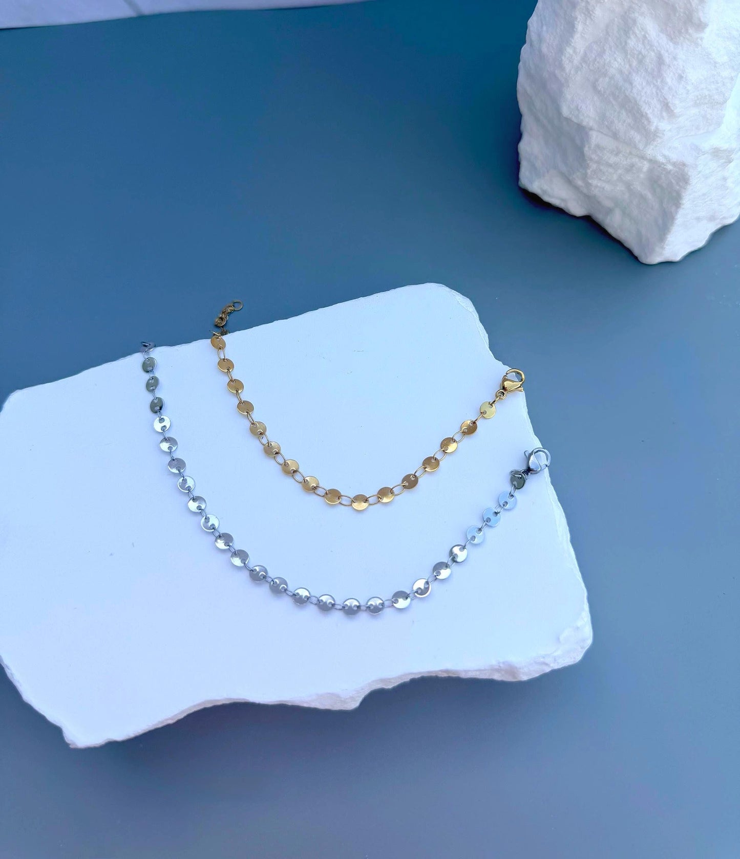Sundisc Chain Bracelet | Stainless Steel Water Resistant | Gold Silver Disc Layering Jewelry