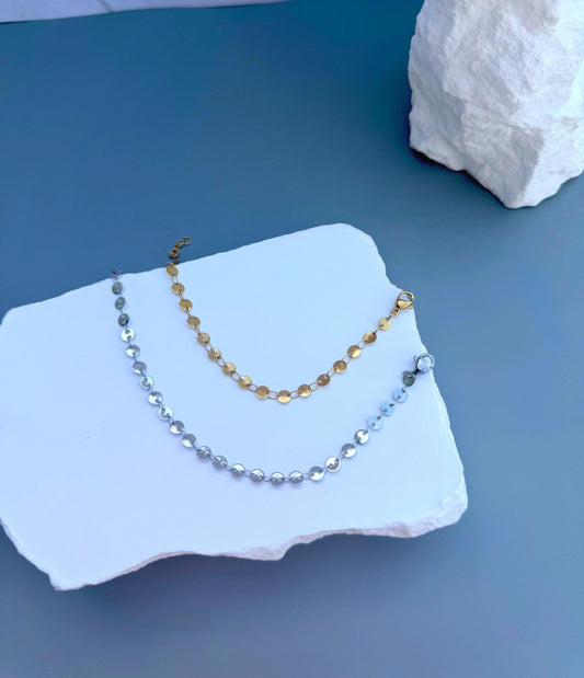 Sundisc Chain Bracelet | Stainless Steel Water Resistant | Gold Silver Disc Layering Jewelry